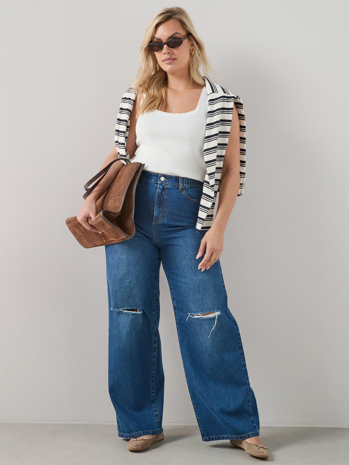 the-very-collection-elasticated-waist-rip-wide-leg-dark-washfront