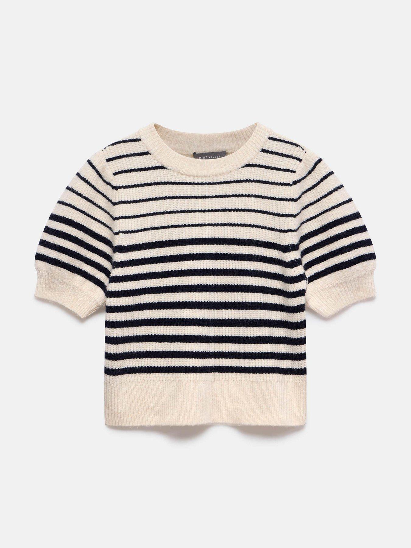 Image 5 of 6 of Mint Velvet Stripe Puff Short&nbsp;Sleeve Jumper &nbsp;- Blue