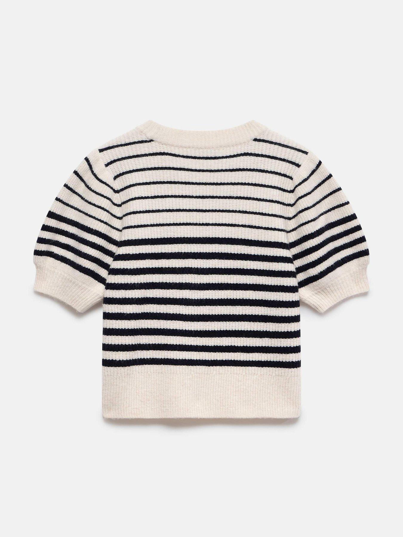 Image 6 of 6 of Mint Velvet Stripe Puff Short&nbsp;Sleeve Jumper &nbsp;- Blue