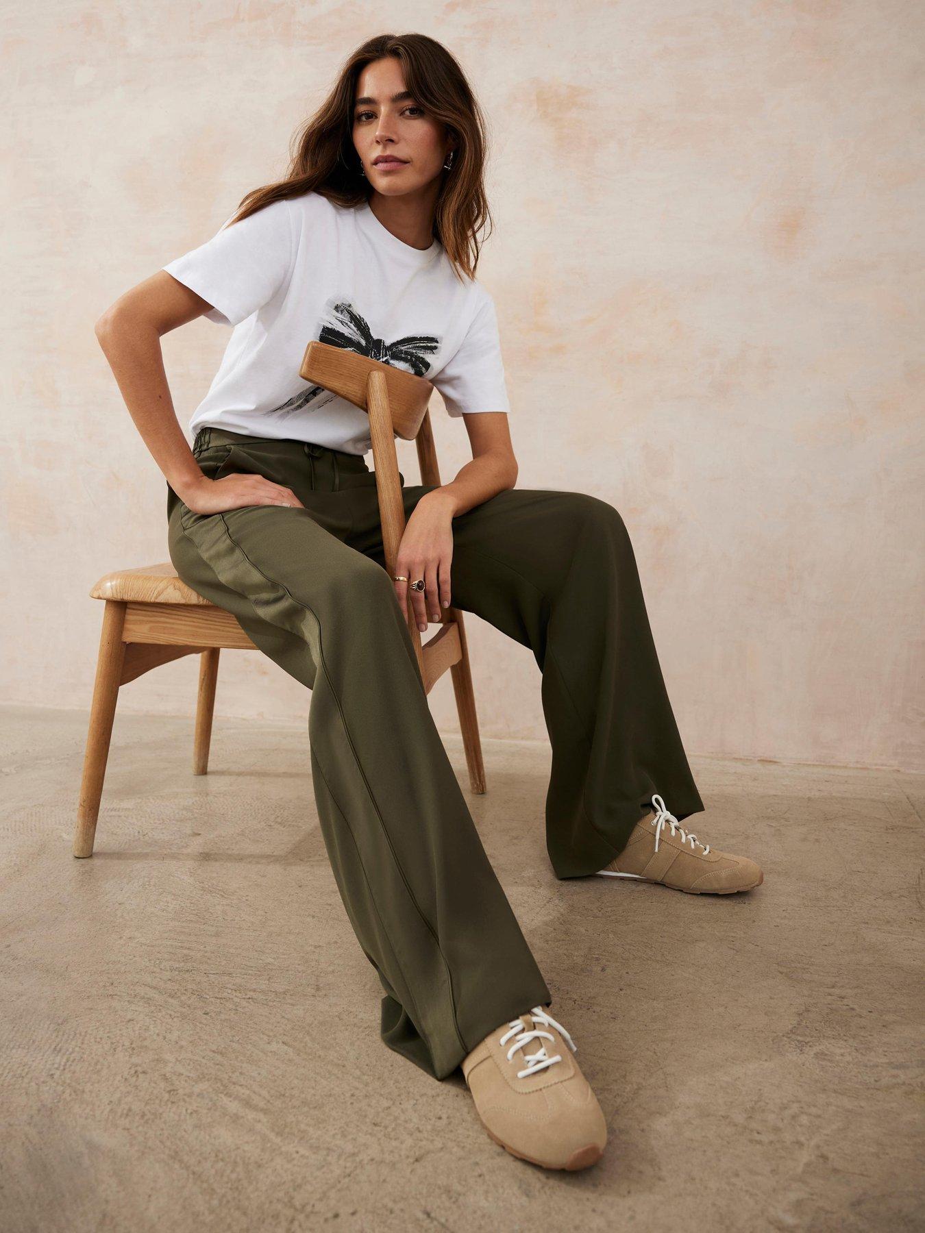 Image 1 of 6 of Mint Velvet Khaki Side Stripe Trouser - Green
