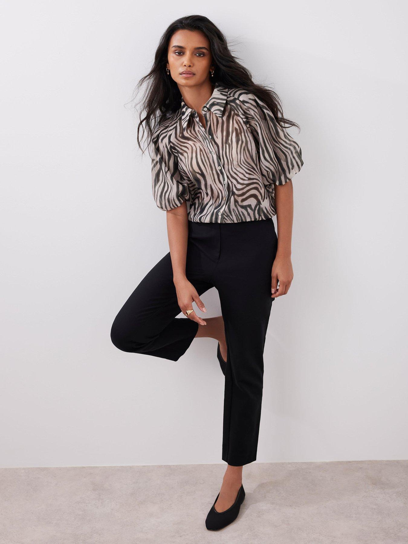 Image 1 of 6 of Mint Velvet Zebra Print Puff Sleeve Top - Green