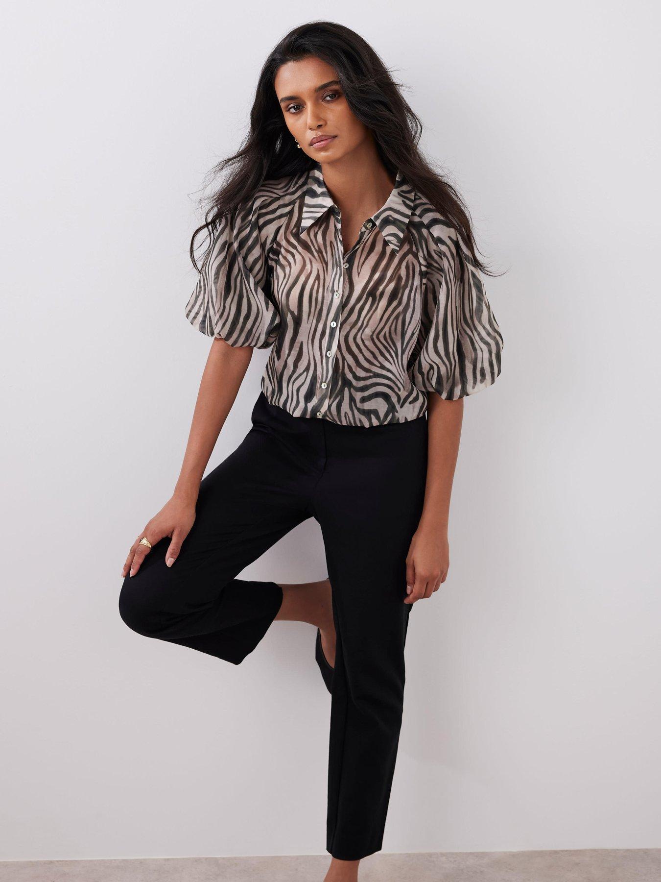 Image 3 of 6 of Mint Velvet Zebra Print Puff Sleeve Top - Green