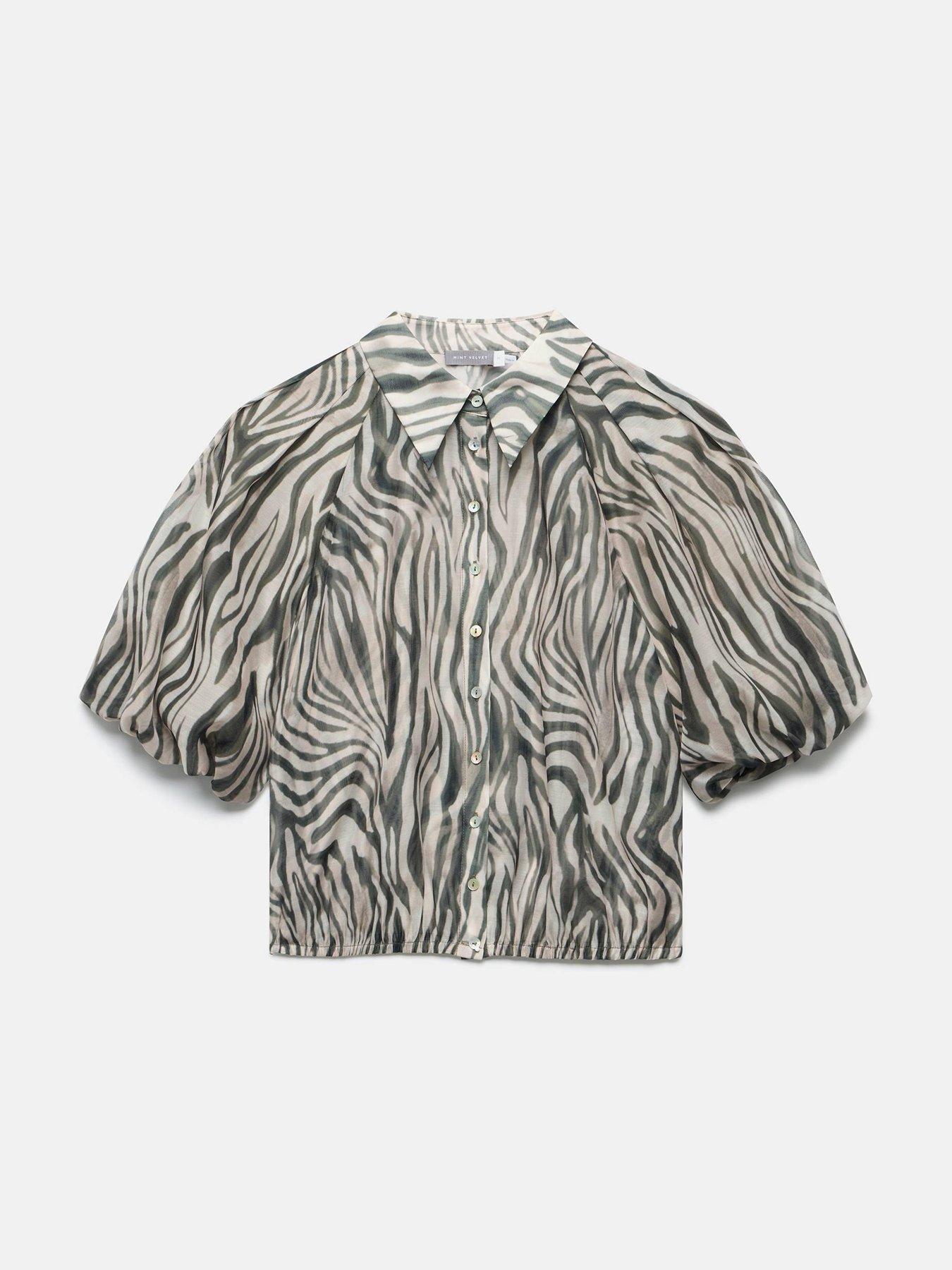 Image 5 of 6 of Mint Velvet Zebra Print Puff Sleeve Top - Green