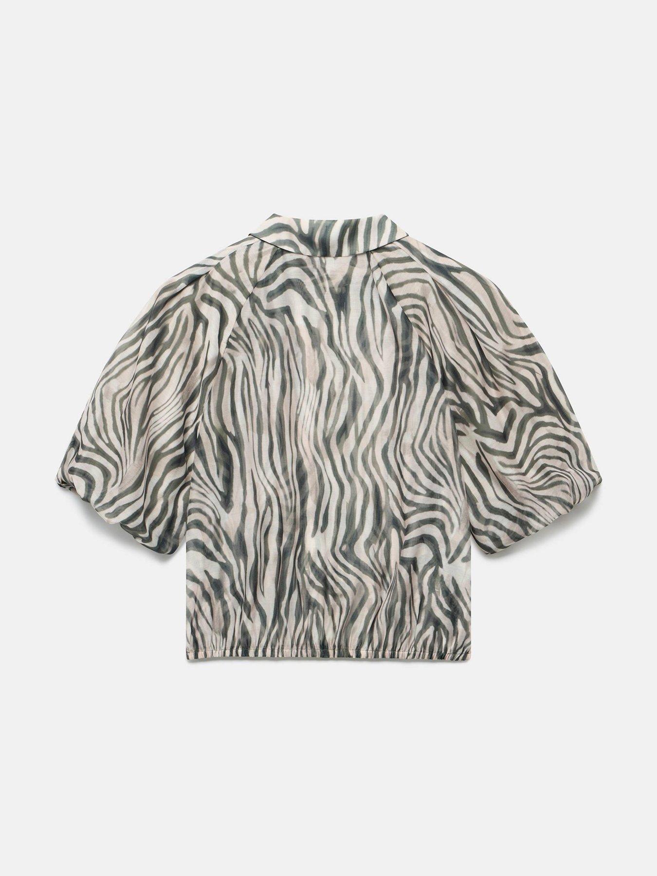 Image 6 of 6 of Mint Velvet Zebra Print Puff Sleeve Top - Green
