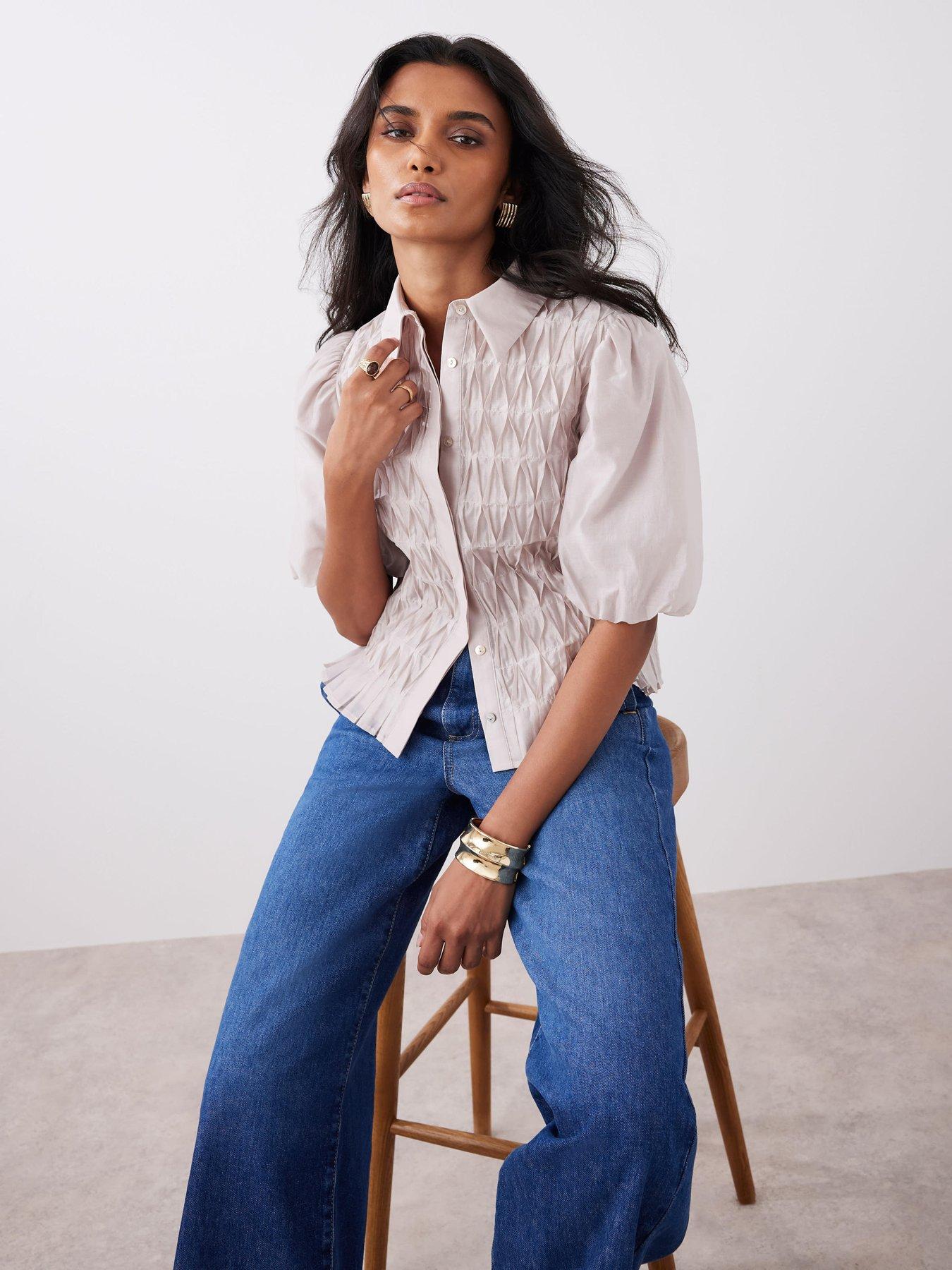 Mint Velvet Neutral Puff Sleeve Shirt - Beige