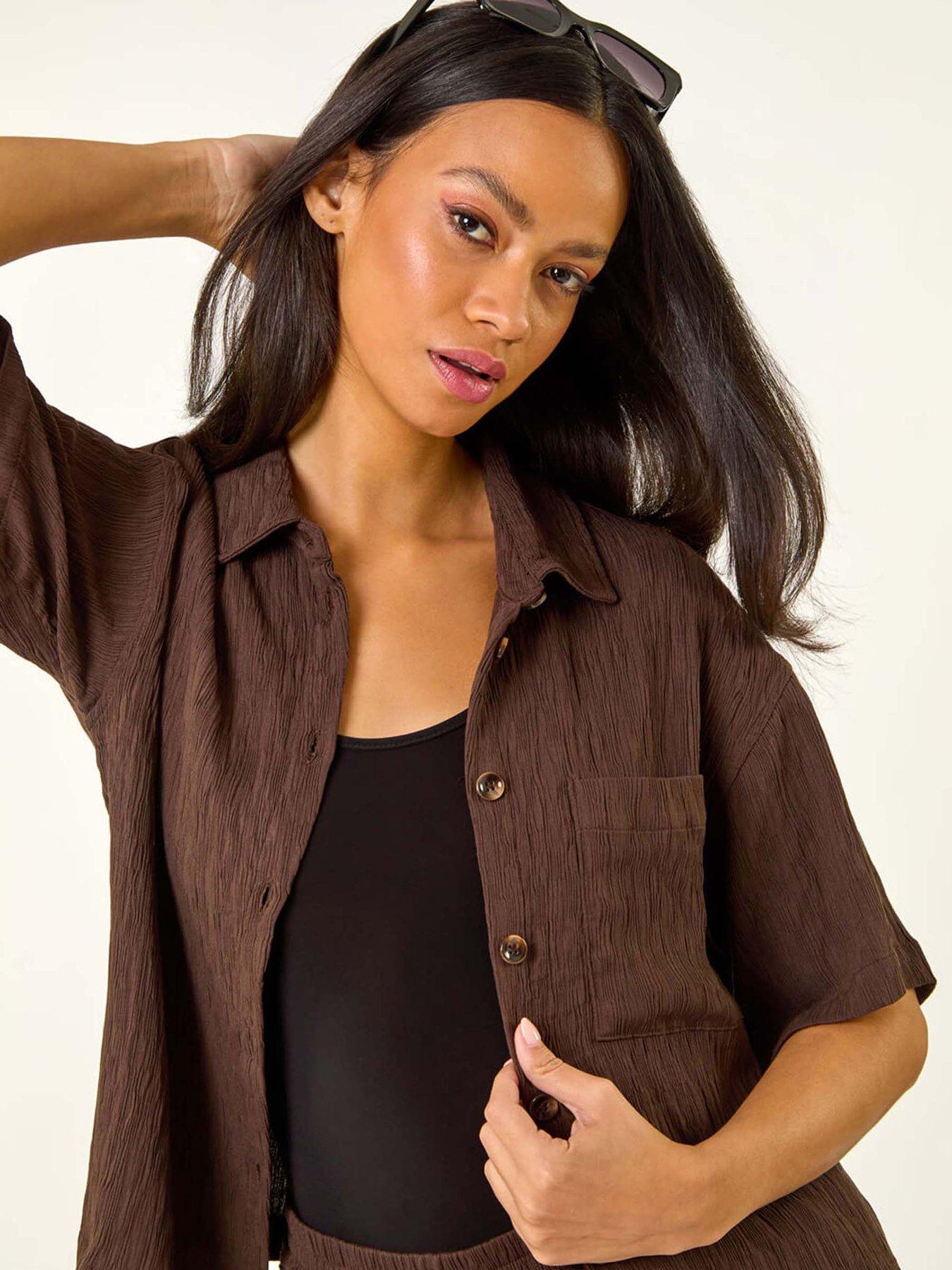 roman-dusk-textured-buttoned-blouse-brownoutfit