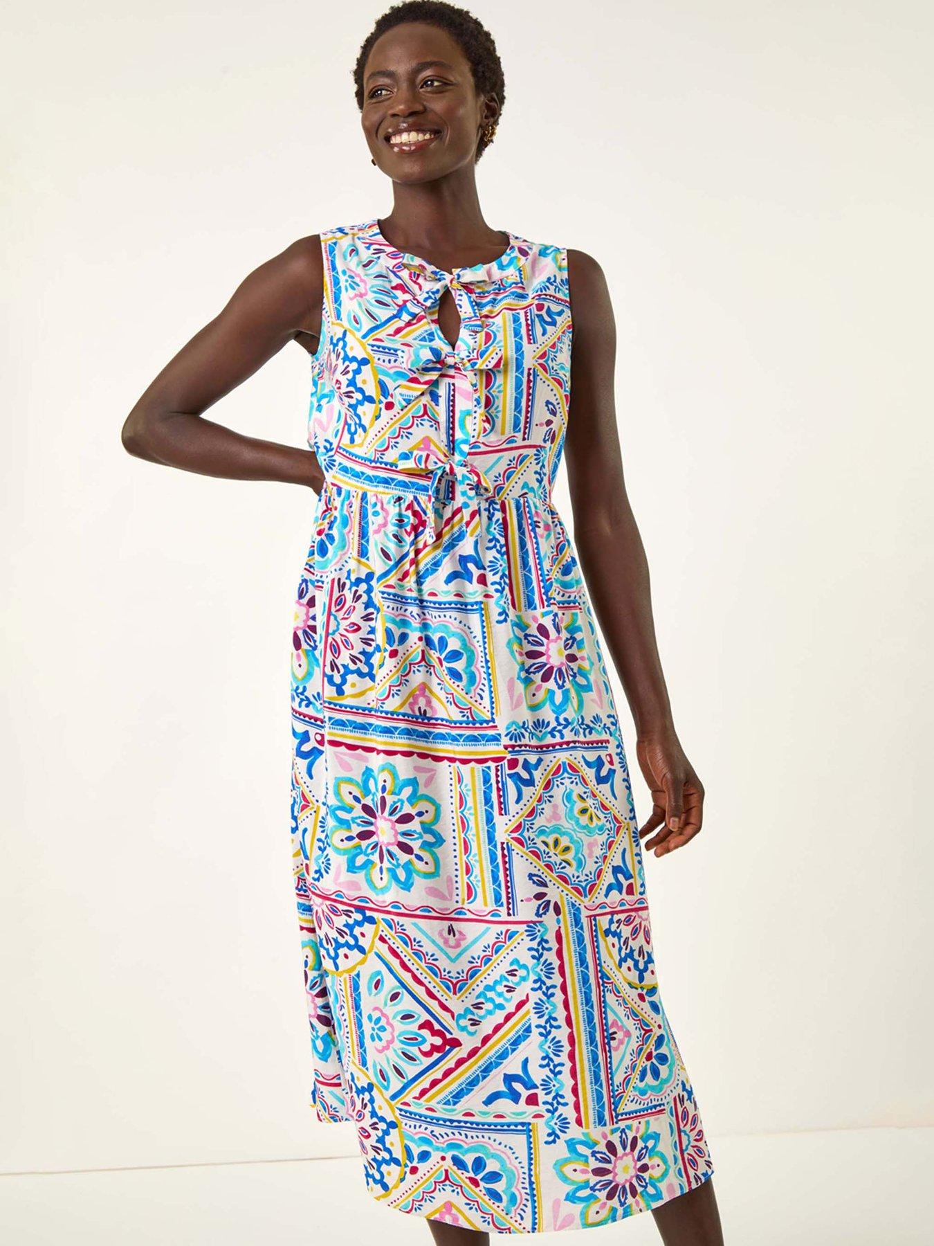 roman-tile-print-bow-front-midi-dress-blueback