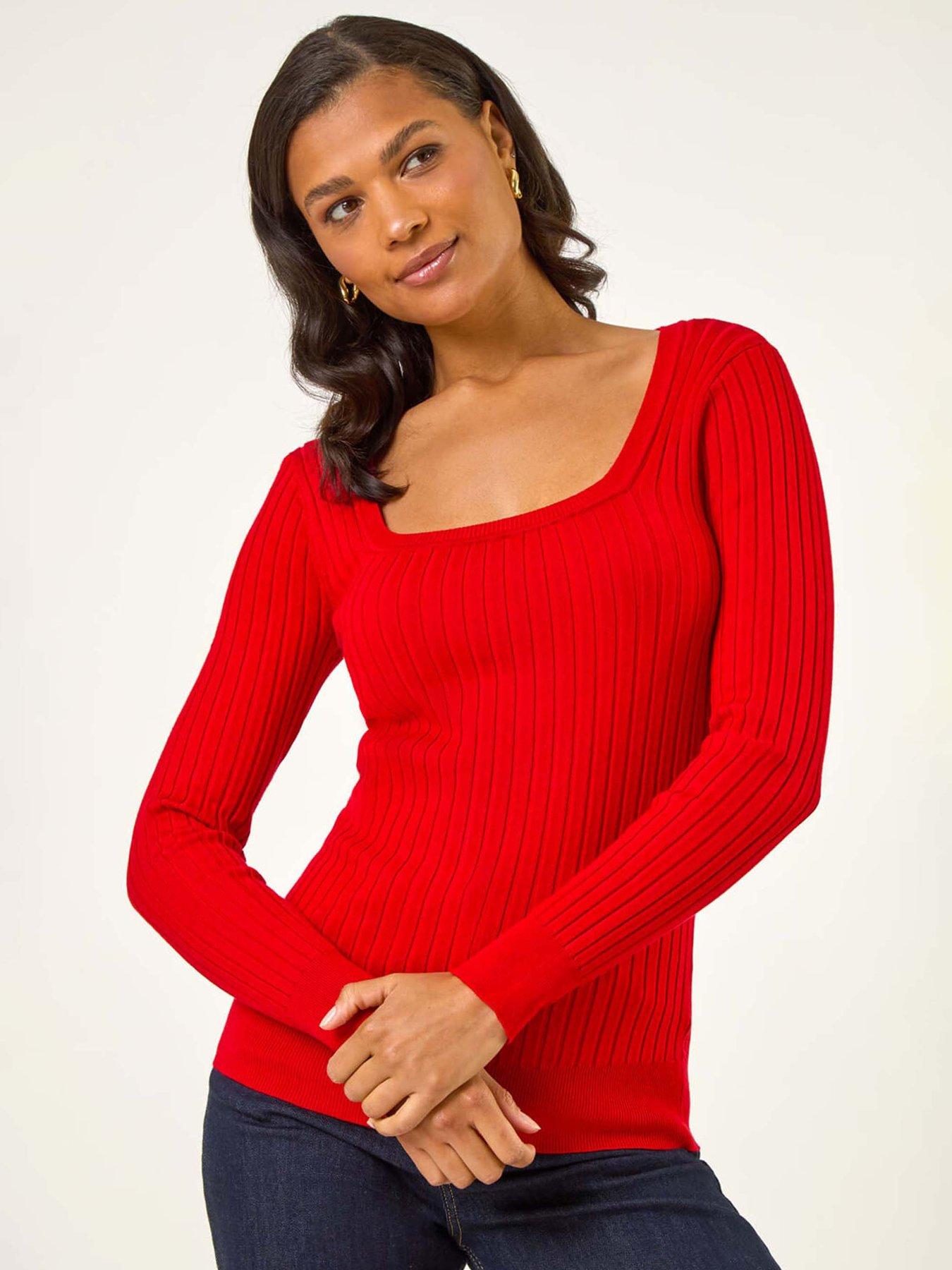 roman-square-neck-ribbed-knit-jumper-redfront