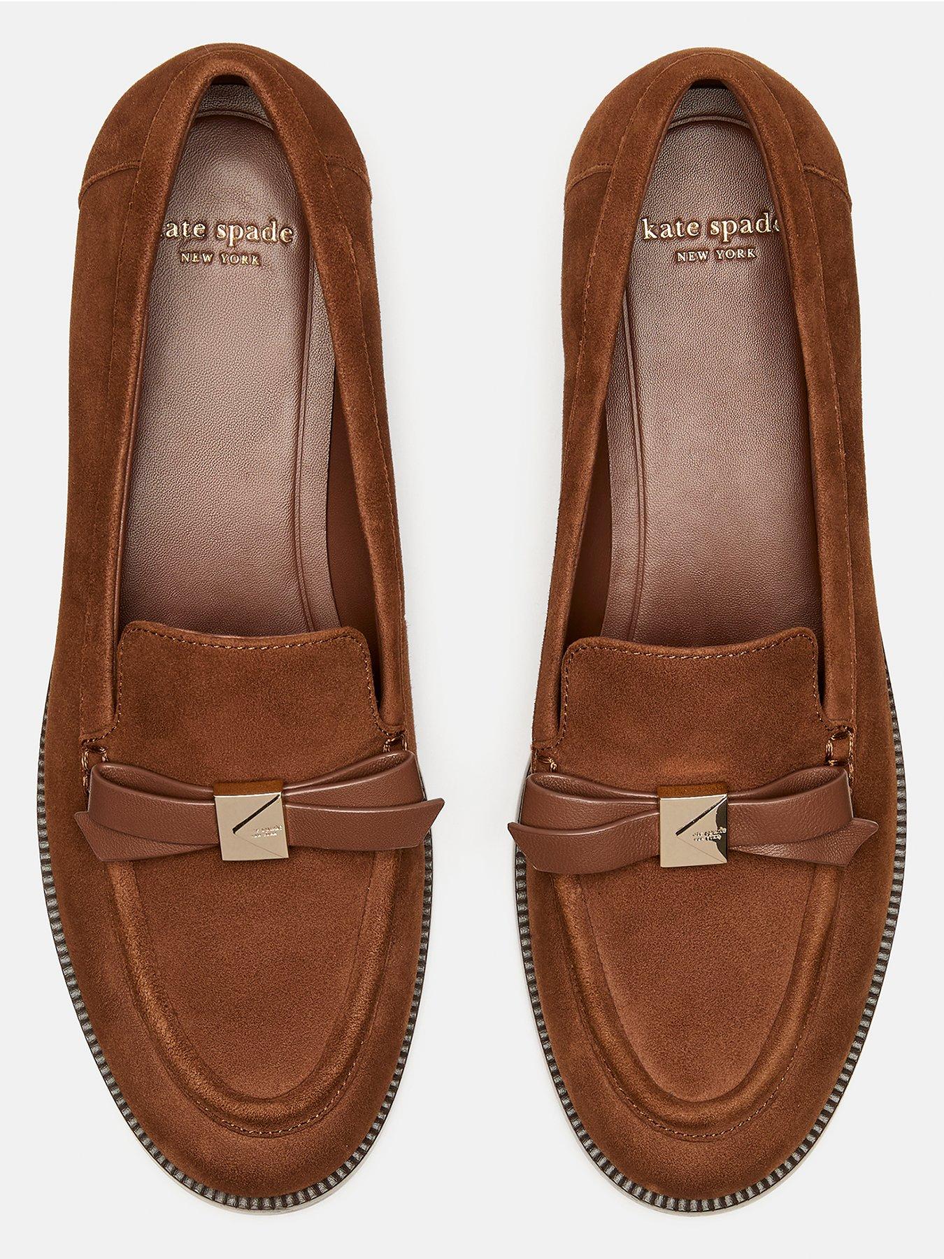 Image 3 of 4 of Kate Spade New York Deco Bow Suede Loafers - Brown