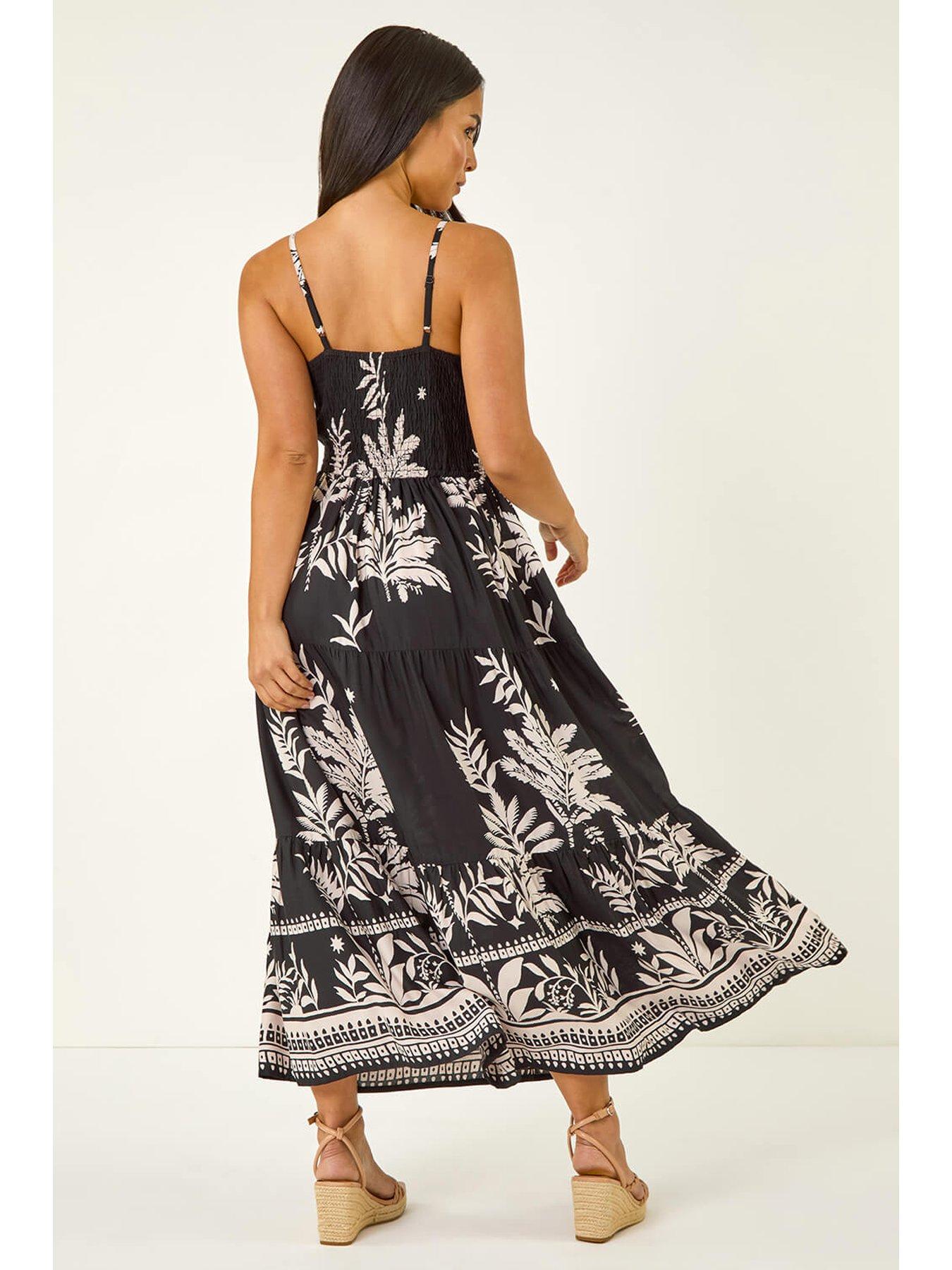 roman-petite-leaf-print-strap-maxi-dress-blackstillFront