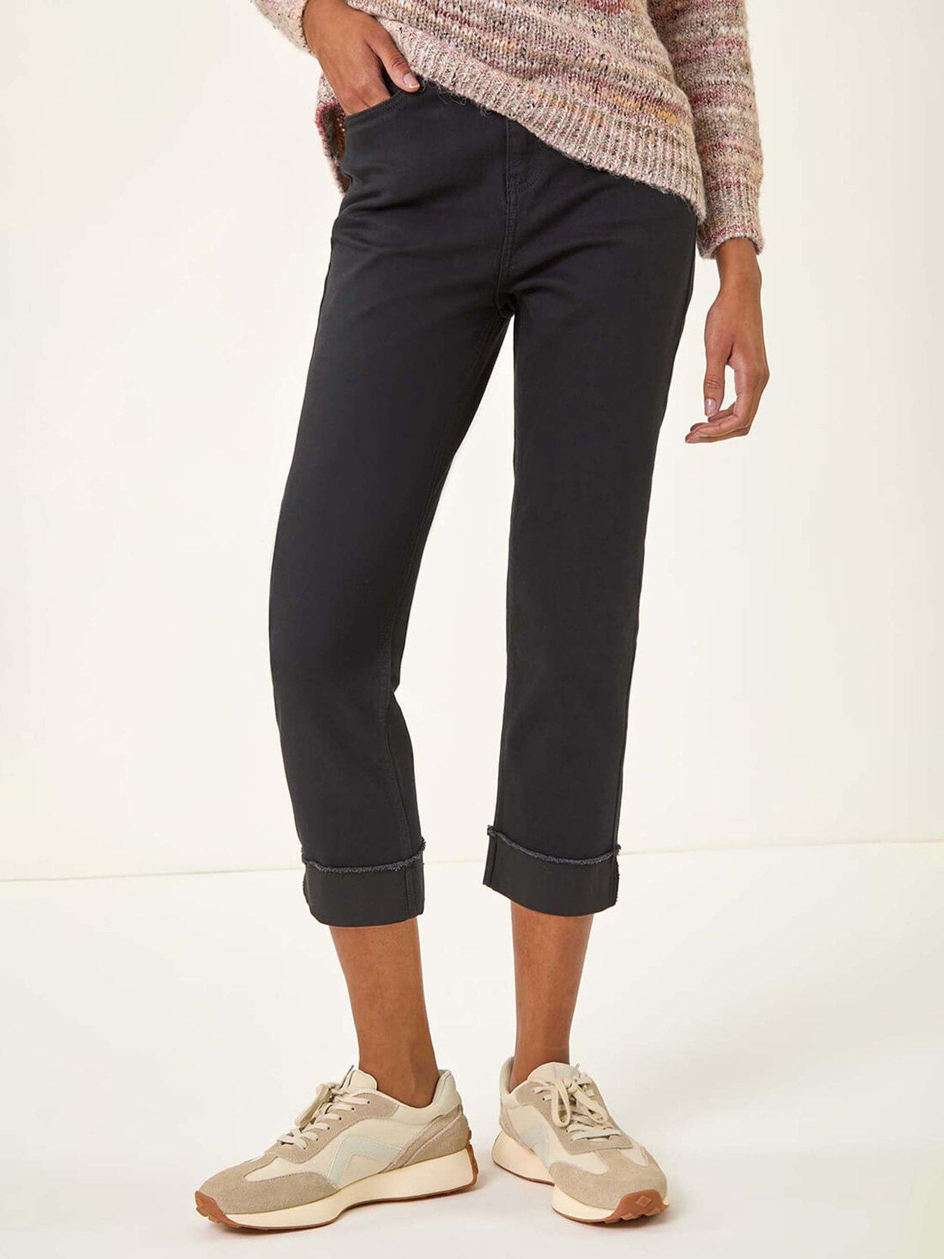 Roman Slim Leg Turn Up Stretch Jeans - Black