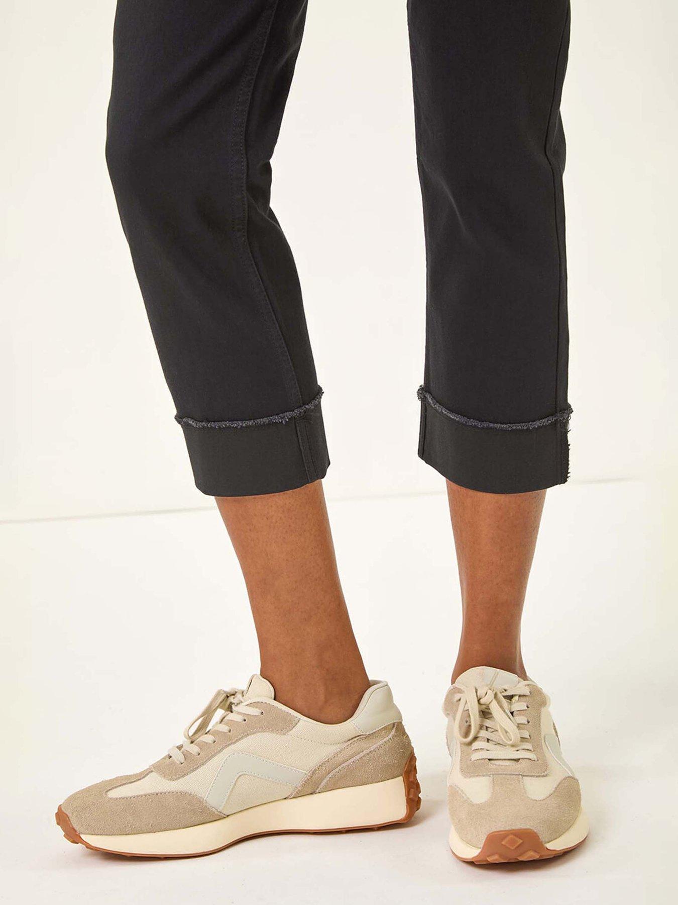 Image 5 of 5 of Roman Slim Leg Turn Up Stretch Jeans - Black
