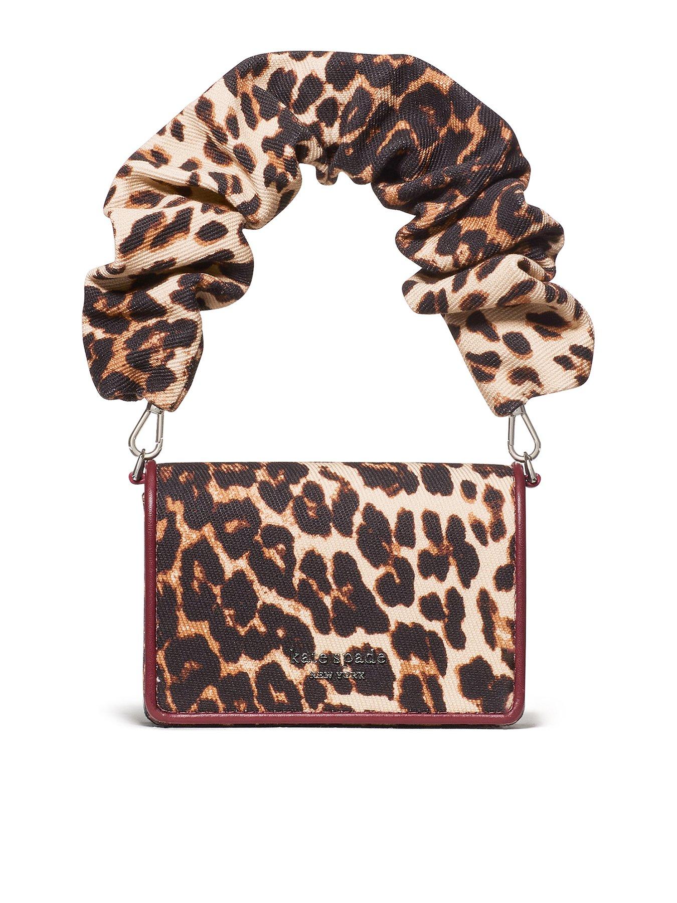 Kate Spade New York Natasha Downtown Leopard Fabric Card Case Crossbody W Scrunch Strap - Brown