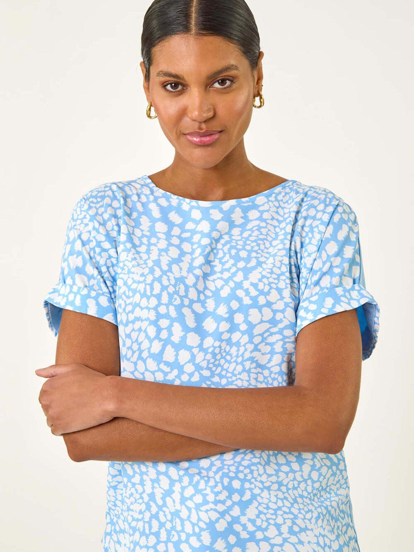 Image 4 of 5 of Roman Spot Print Jersey Back Top - Blue