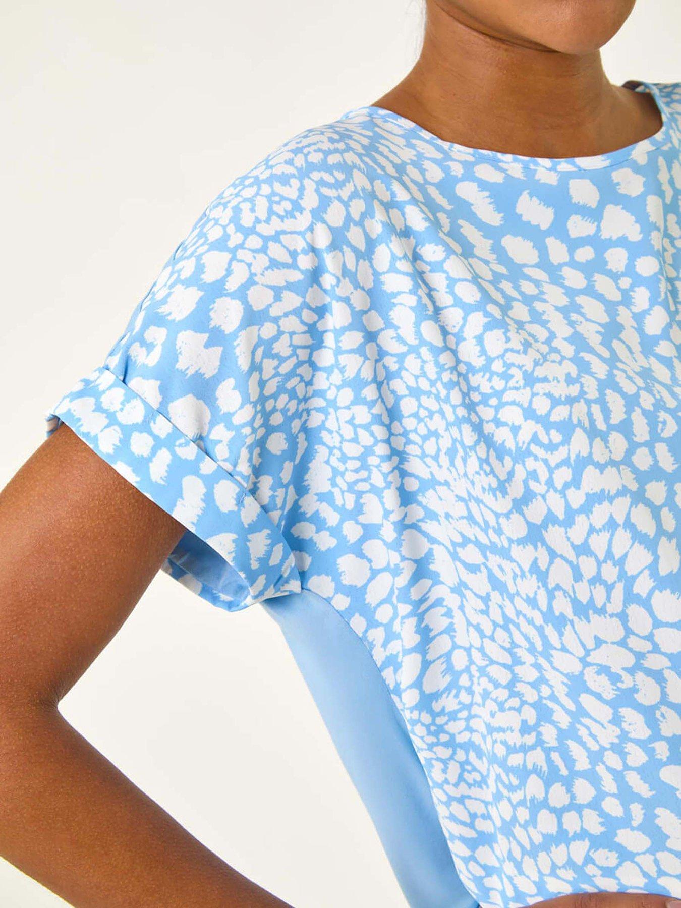 Image 5 of 5 of Roman Spot Print Jersey Back Top - Blue