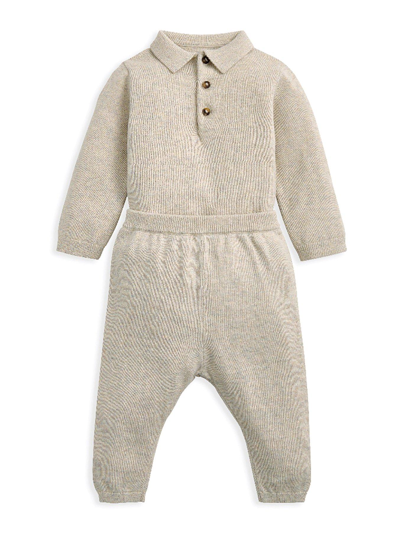 Mamas & Papas Baby Boys 2 Piece Knitted Polo Bodysuit  &  Bottoms Set - Beige