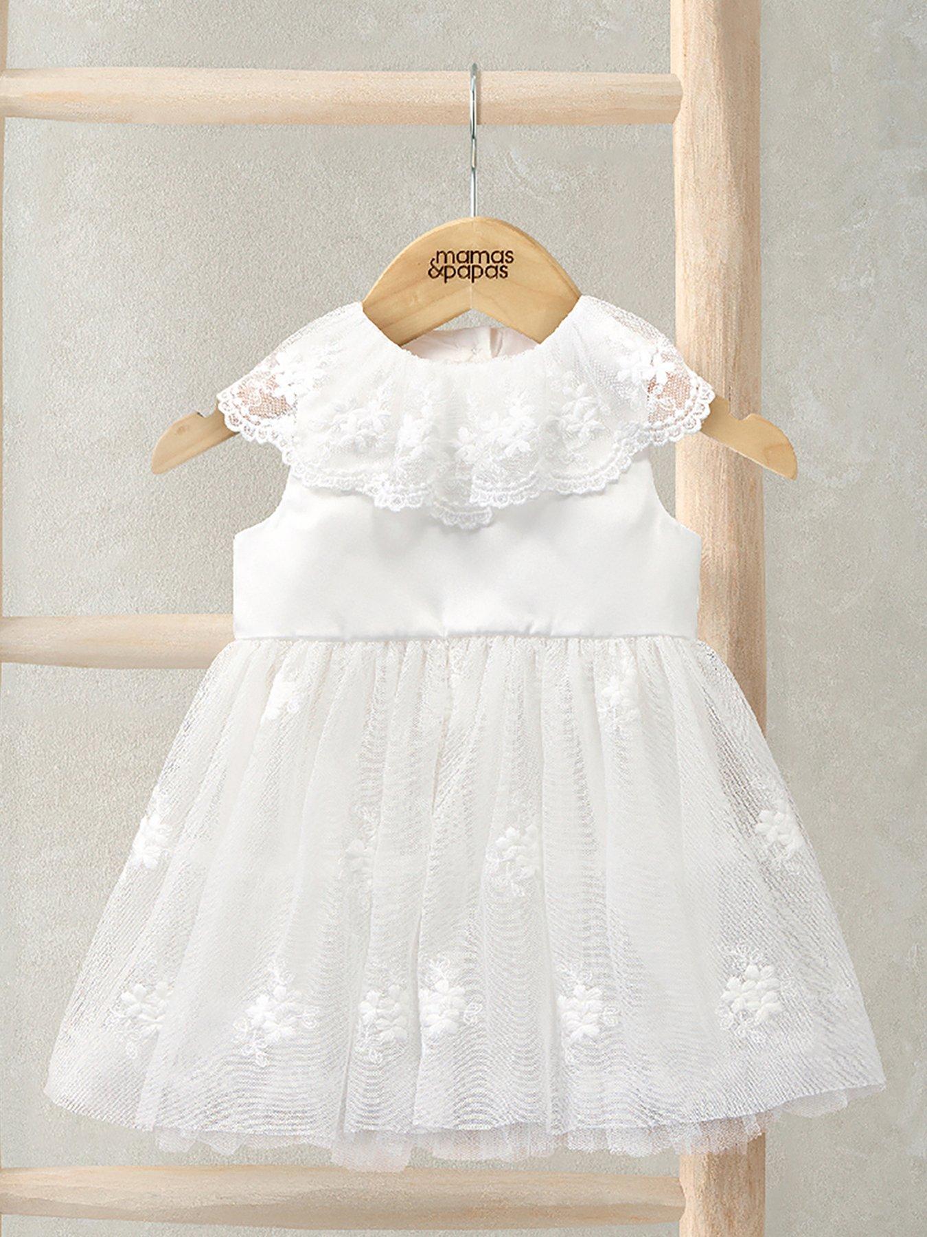 Mamas & Papas Baby Girls Embroidered Mesh Flower Girl Dress With Cape Collar - White