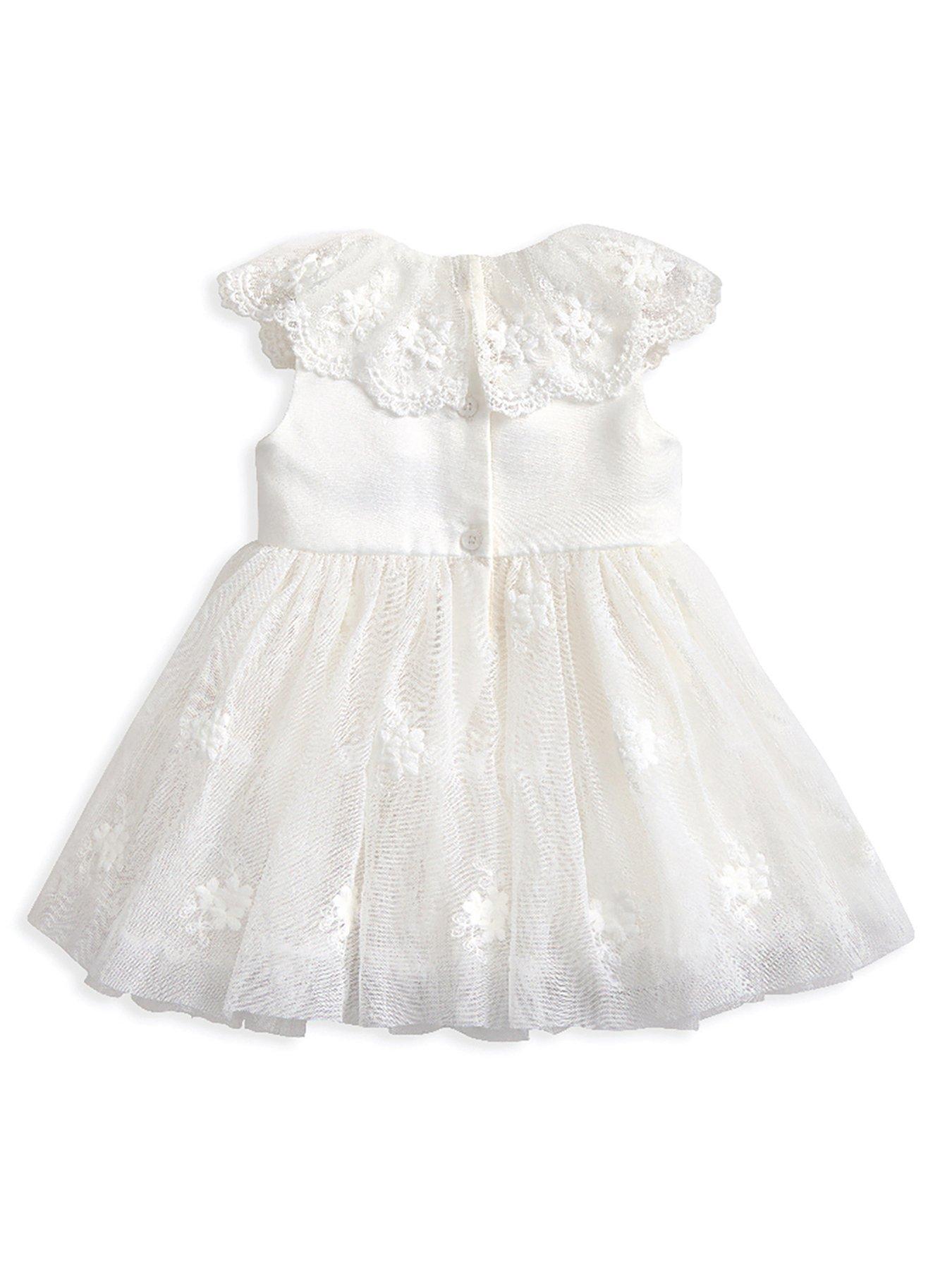Image 2 of 3 of Mamas & Papas Baby Girls Embroidered Mesh Flower Girl Dress With Cape Collar - White