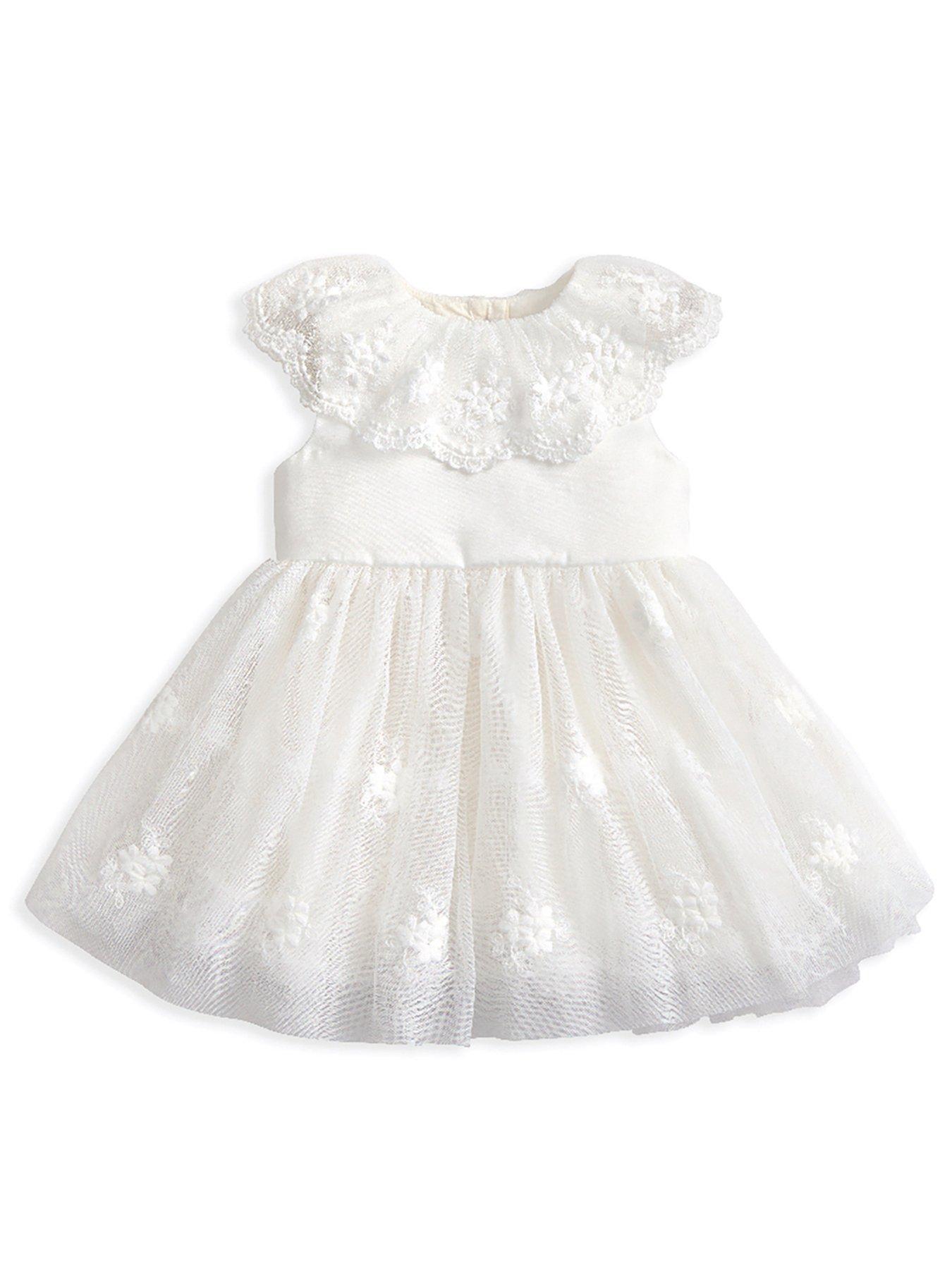 Image 3 of 3 of Mamas & Papas Baby Girls Embroidered Mesh Flower Girl Dress With Cape Collar - White