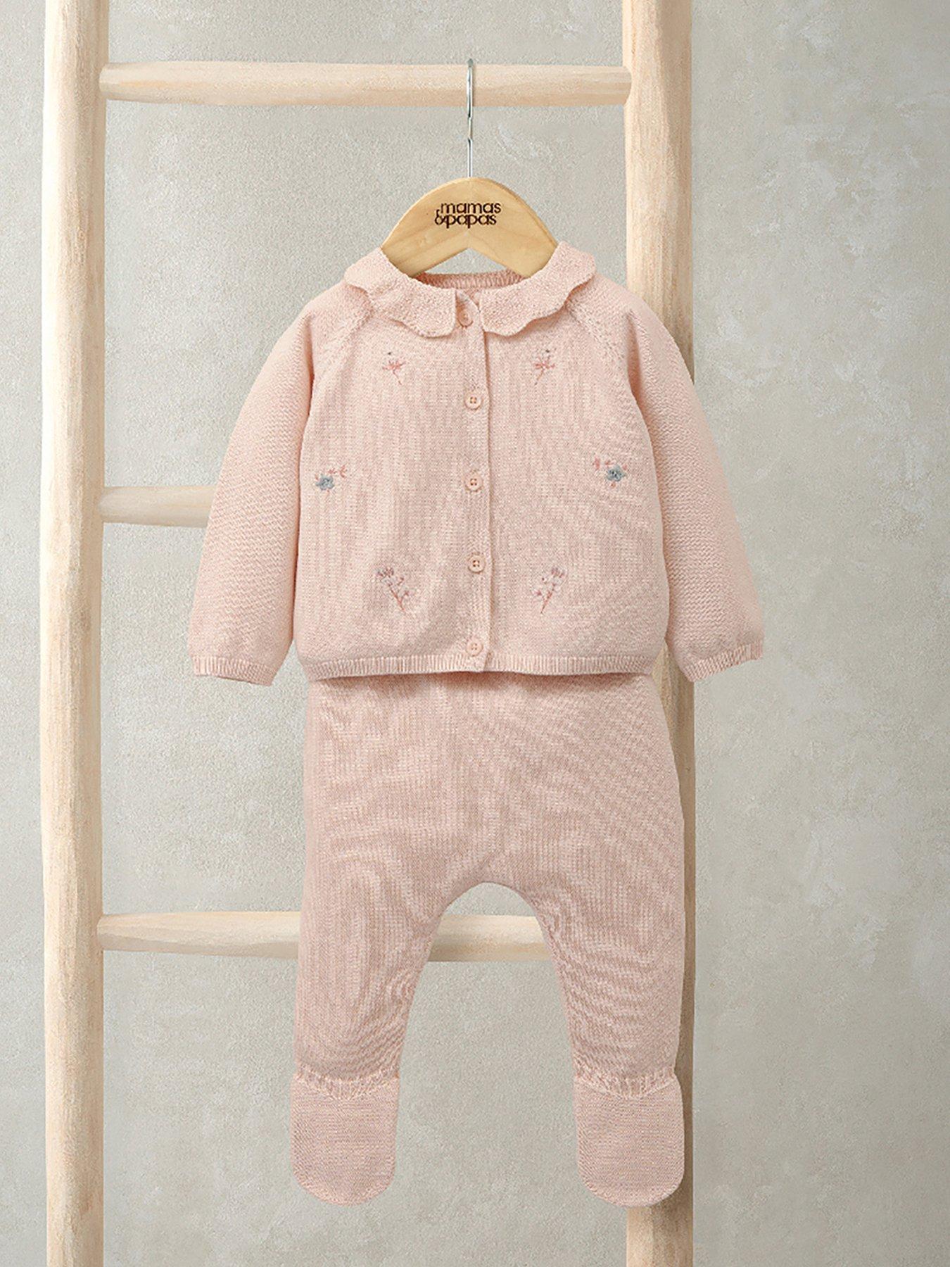 Mamas & Papas Baby Girls 2 Piece Embroidered Knitted Top  &  Legging Set - Pink
