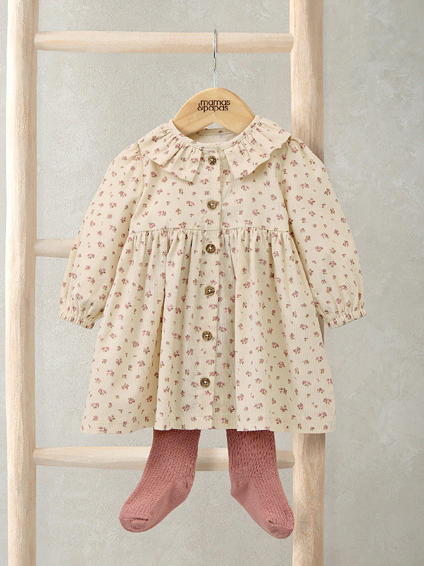 Mamas & Papas Baby Girls 2 Piece Ditsy Rose Cord Dress  &  Tights Set - Cream