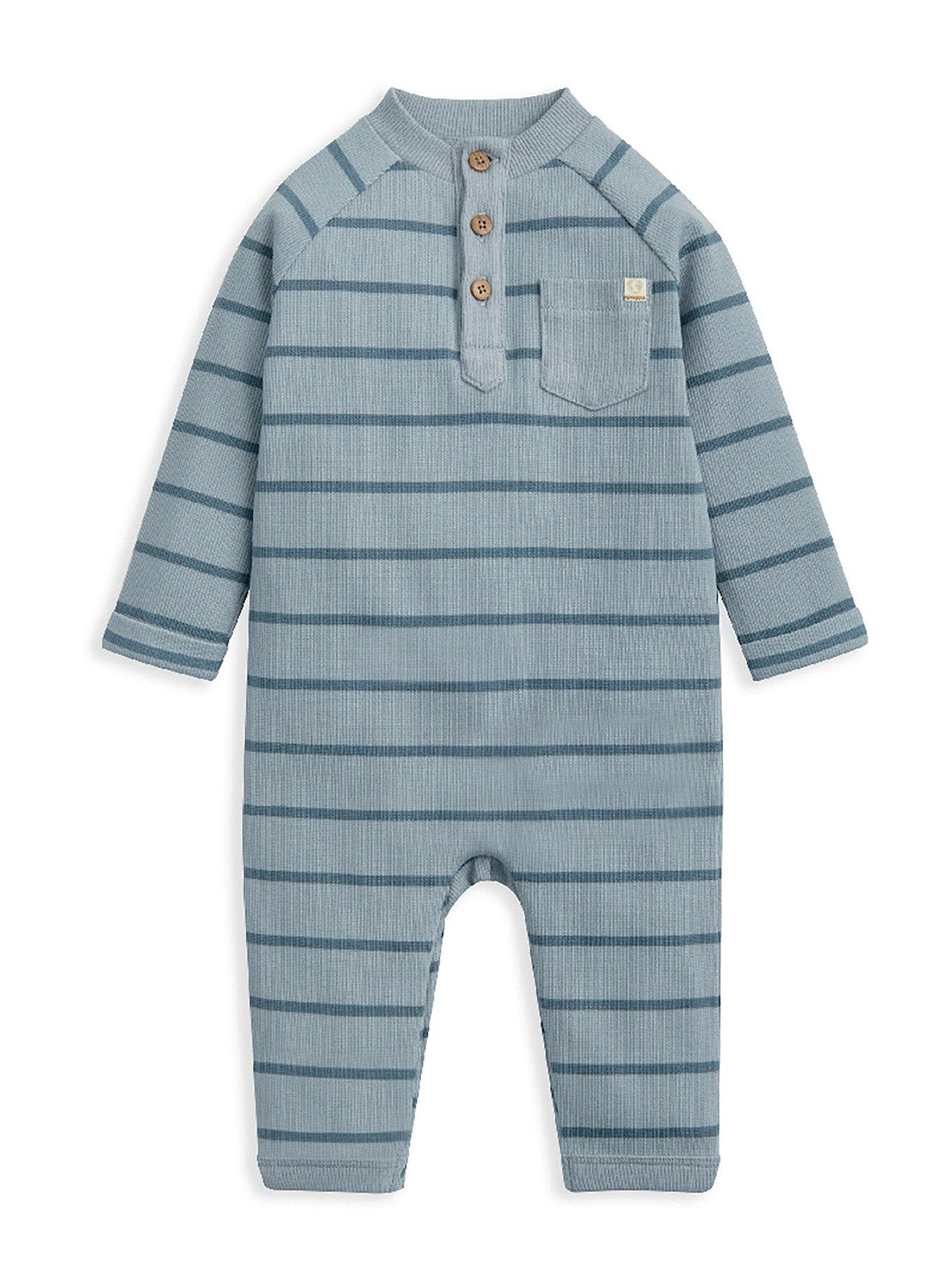 Mamas & Papas Baby Boys Striped Rib Romper - Blue