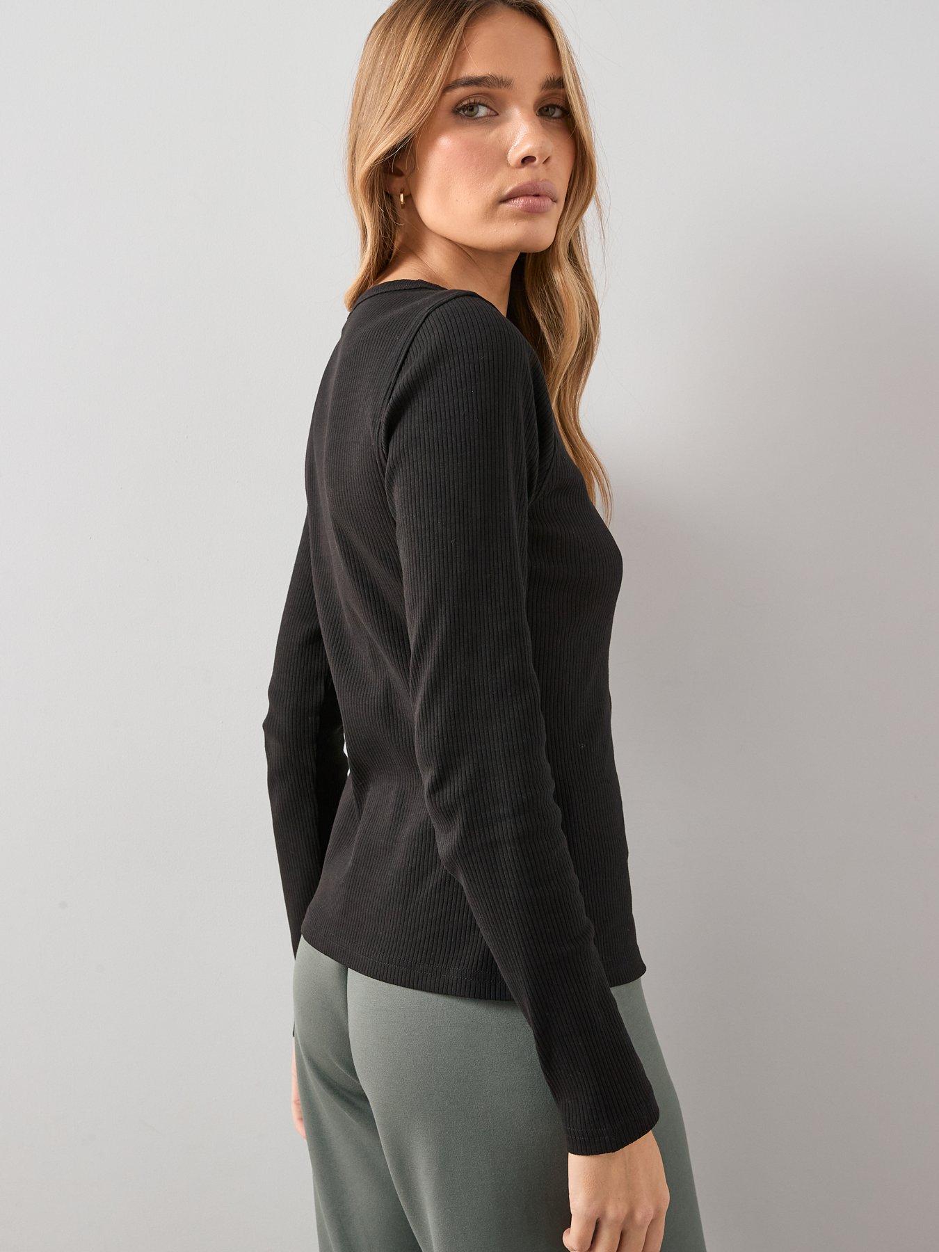 the-very-collection-button-through-rib-top-blackstillFront