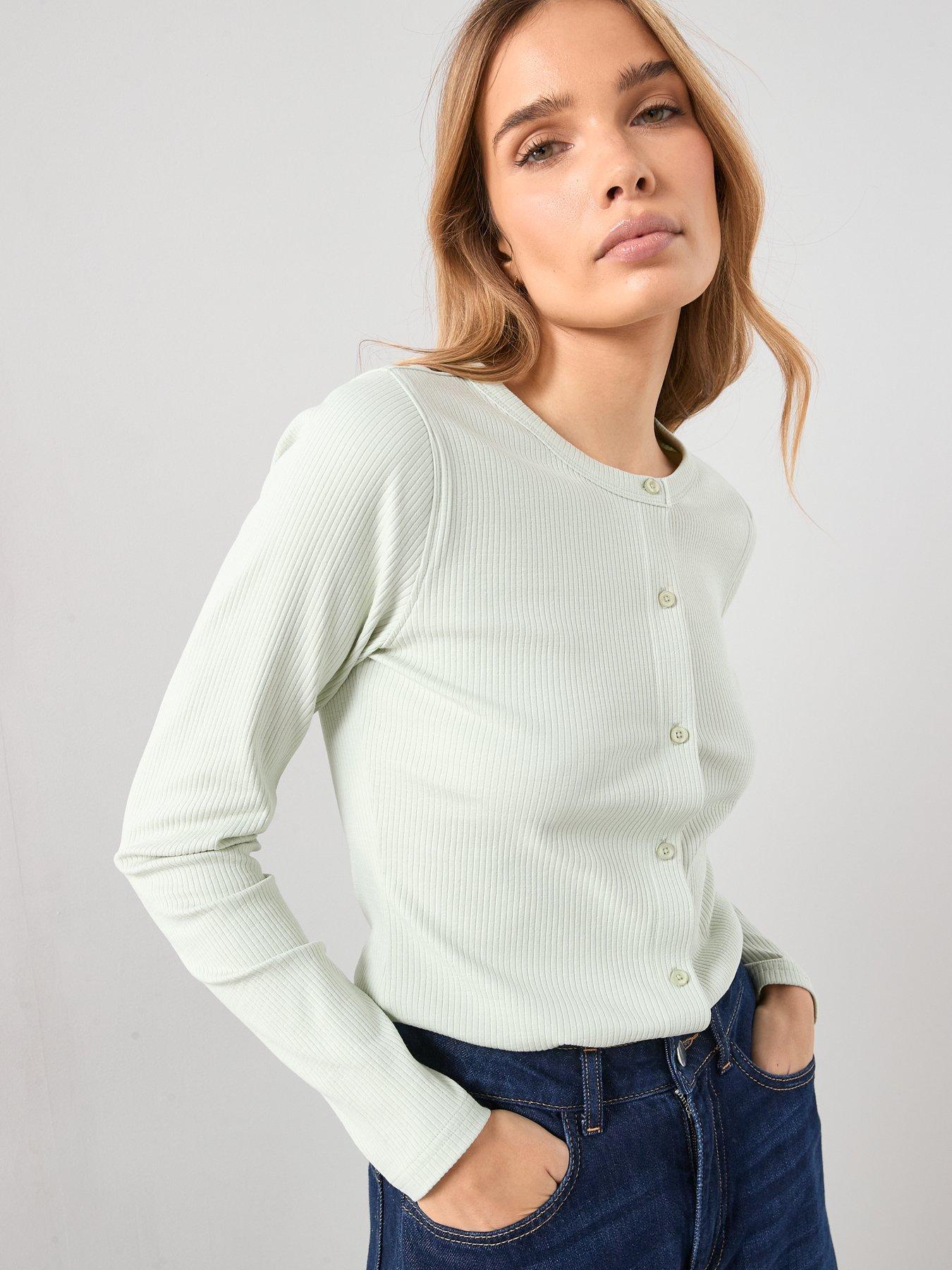 Image 4 of 7 of The Very Collection Button Through Rib Top - Green