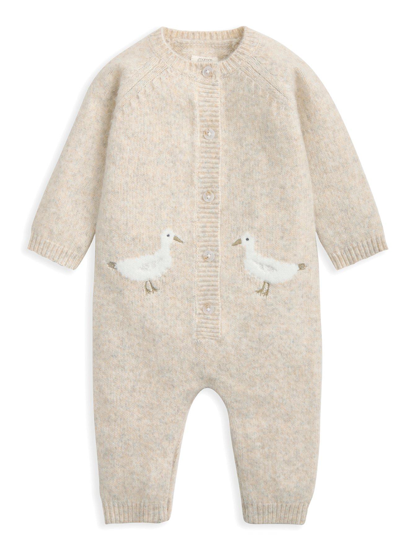 mamas-papas-baby-unisex-duck-knitted-romper-beige