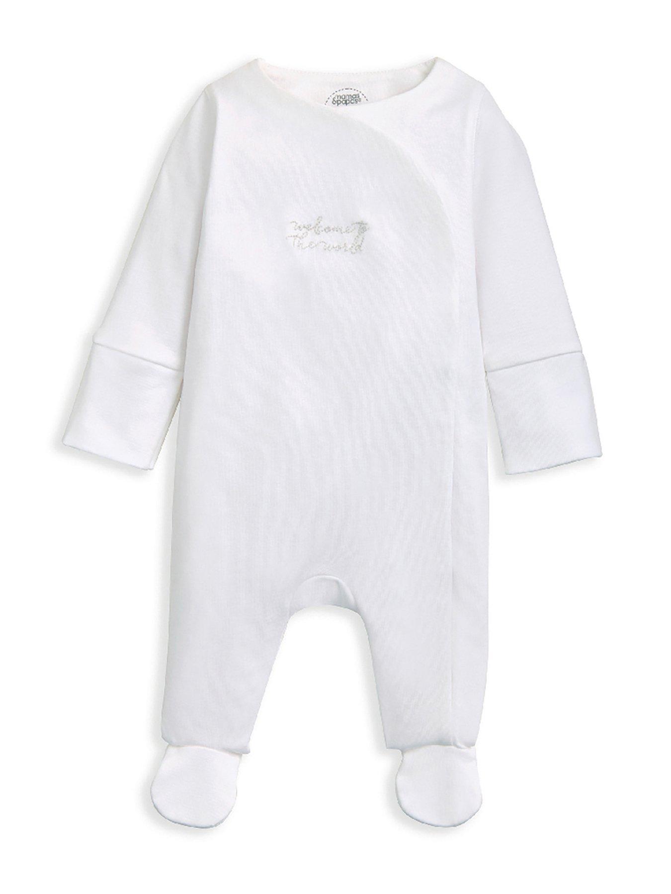 Mamas & Papas Baby Unisex White Welcome To The World Sleepsuit - White