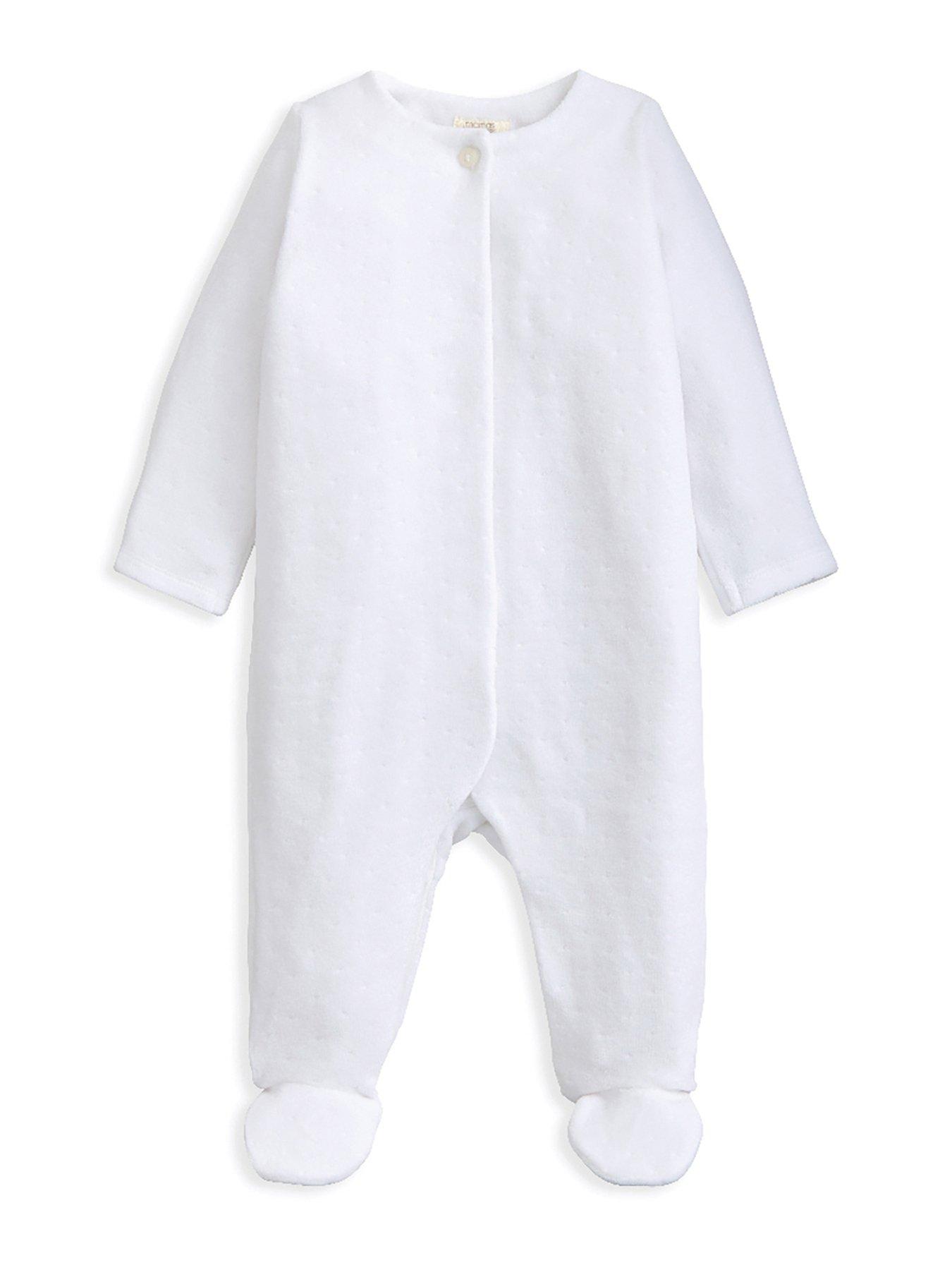 Mamas & Papas Baby Unisex Textured Velour Sleepsuit - White