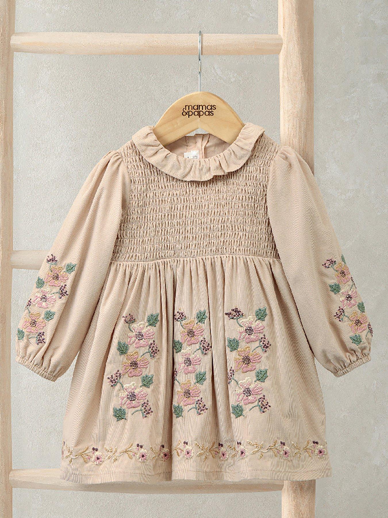 Mamas & Papas Baby Girls Embroidered Cord Dress - Beige