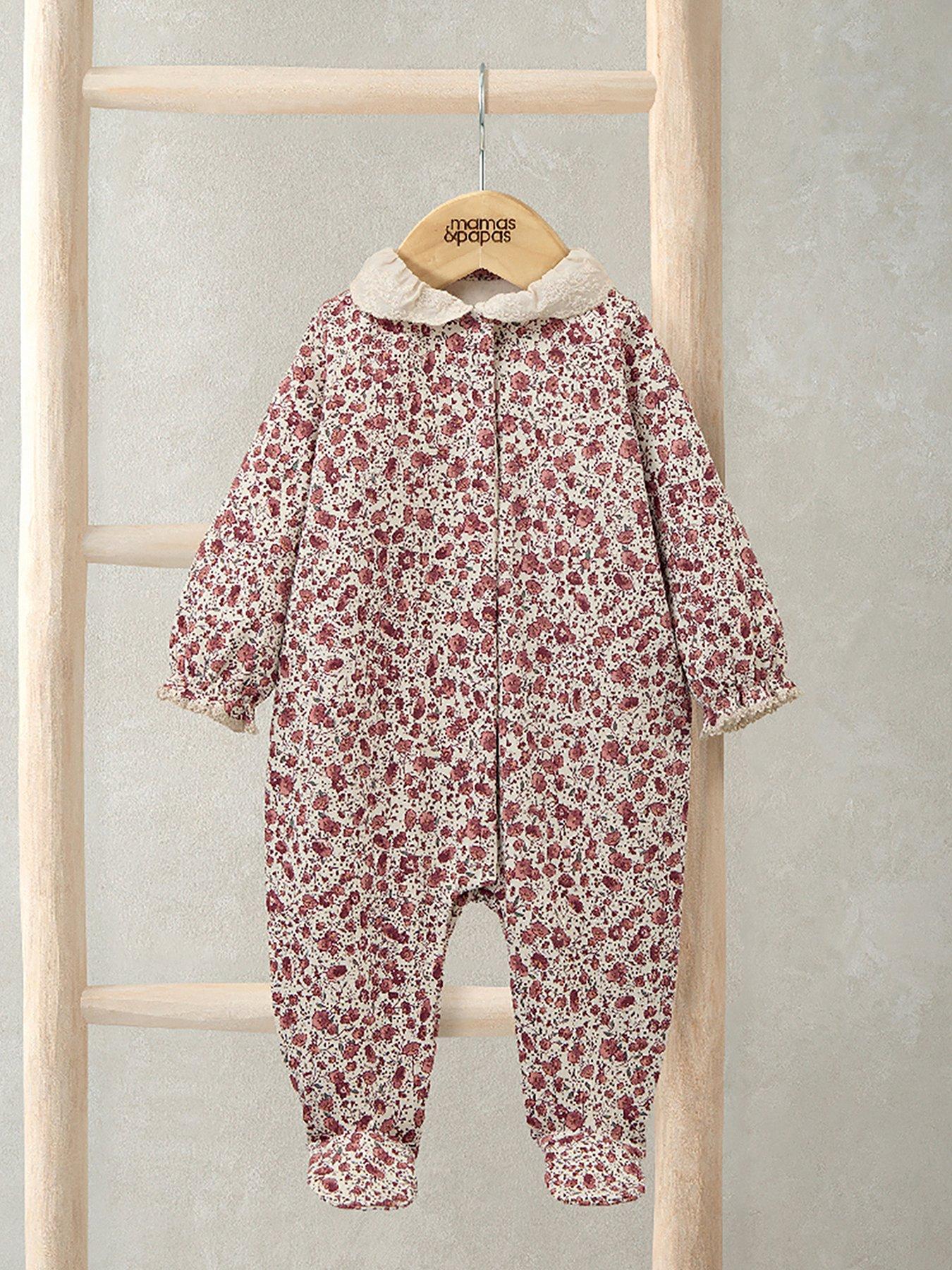 Mamas & Papas Baby Girls Frill Collar Sleepsuit - Pink