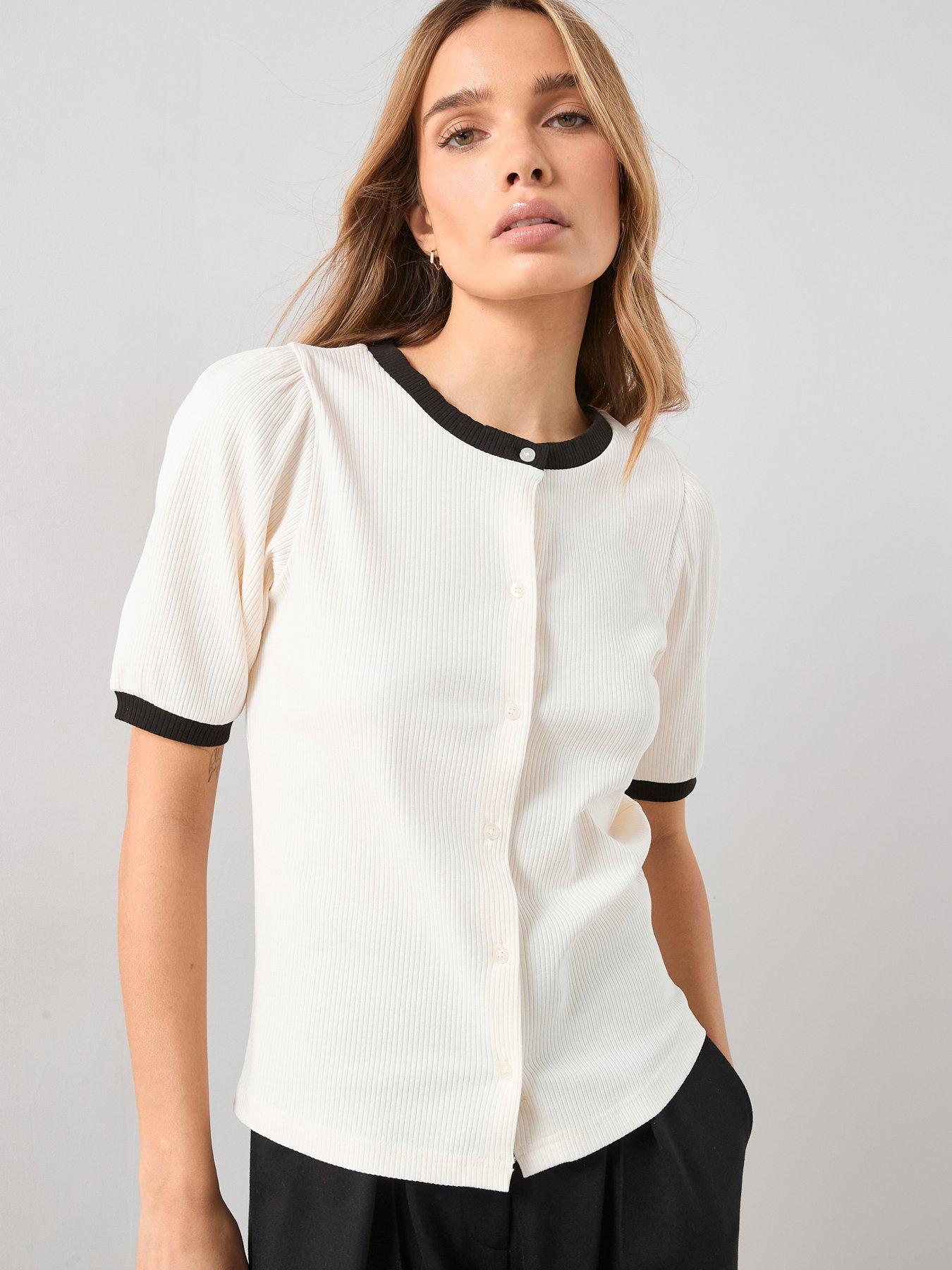 the-very-collection-mono-puff-sleeve-rib-top-whitefront