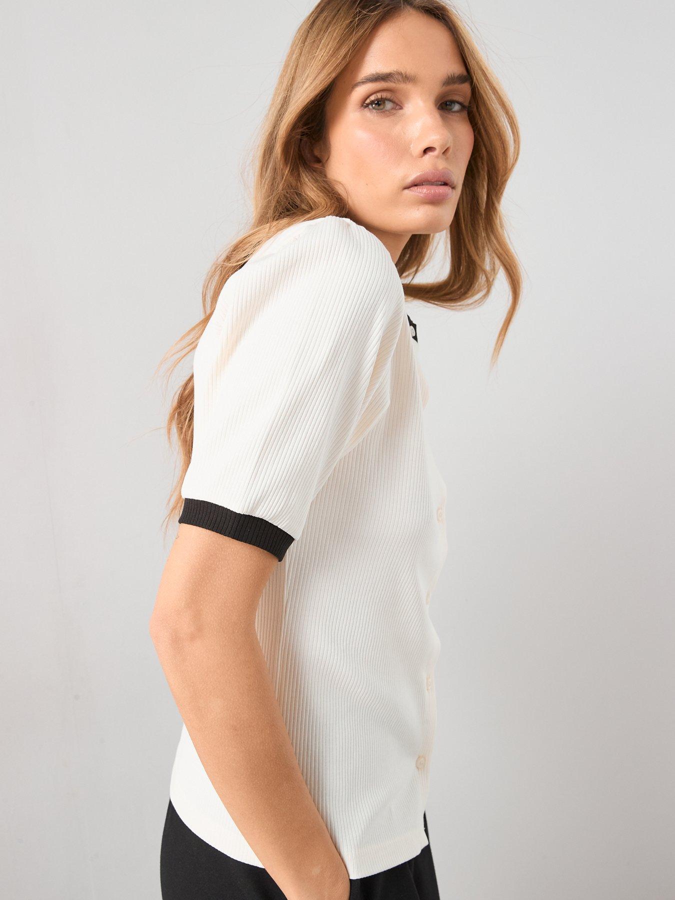 the-very-collection-mono-puff-sleeve-rib-top-whiteoutfit