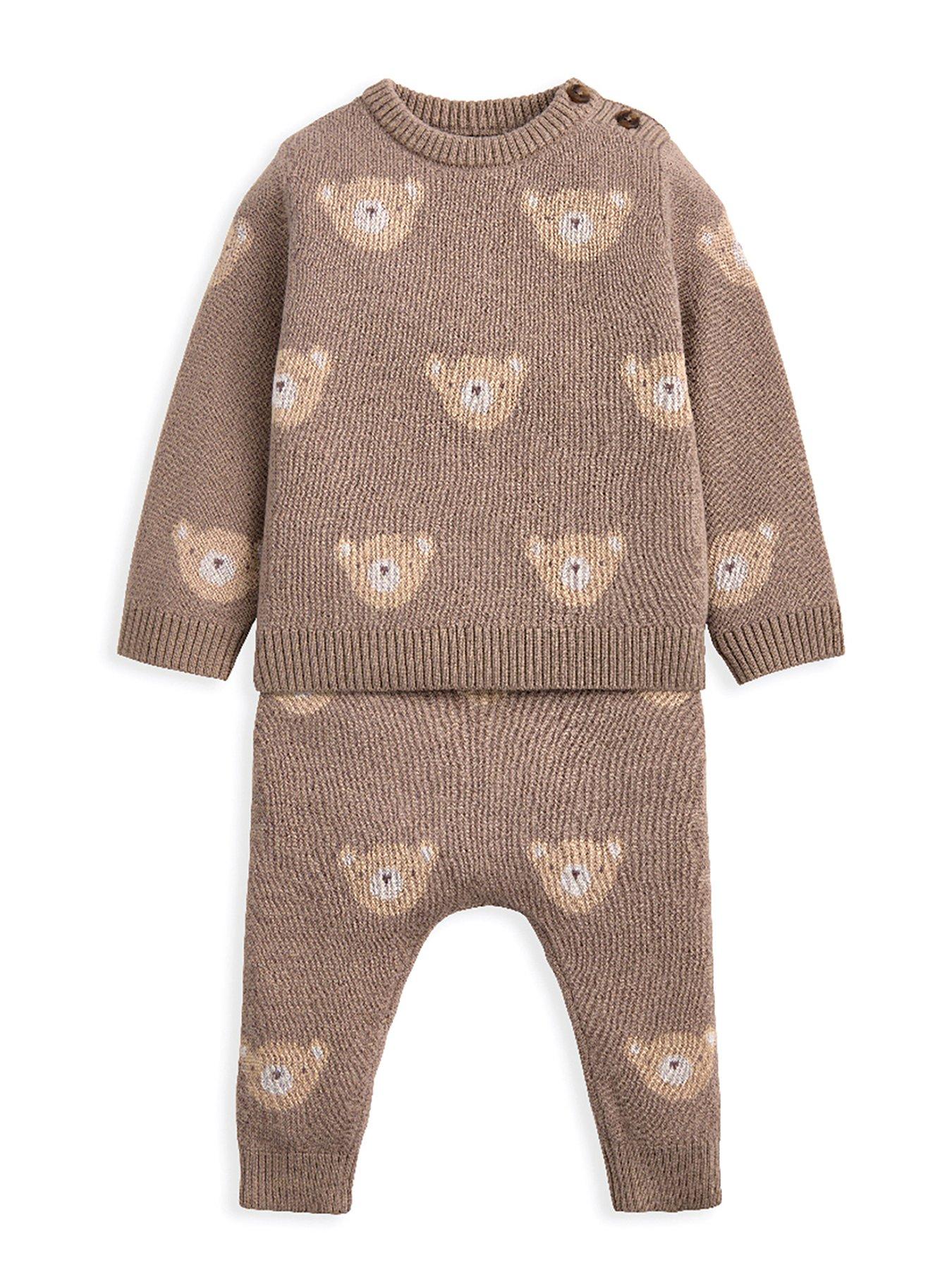 Mamas & Papas Baby Unisex 2 Piece Jacquard Bear Knitted Top  &  Bottoms Set - Brown