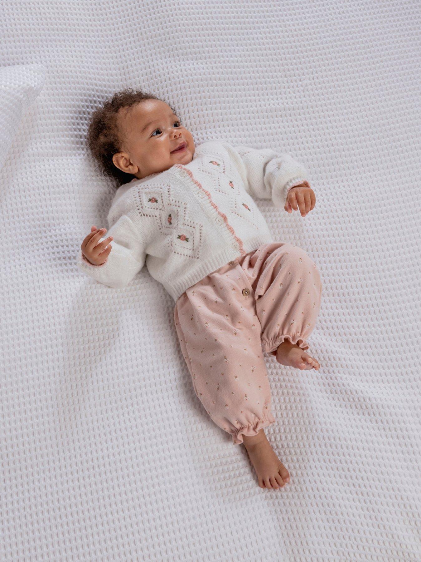 Mamas & Papas Baby Girls Embroidered Cable Knitted Cardigan - White