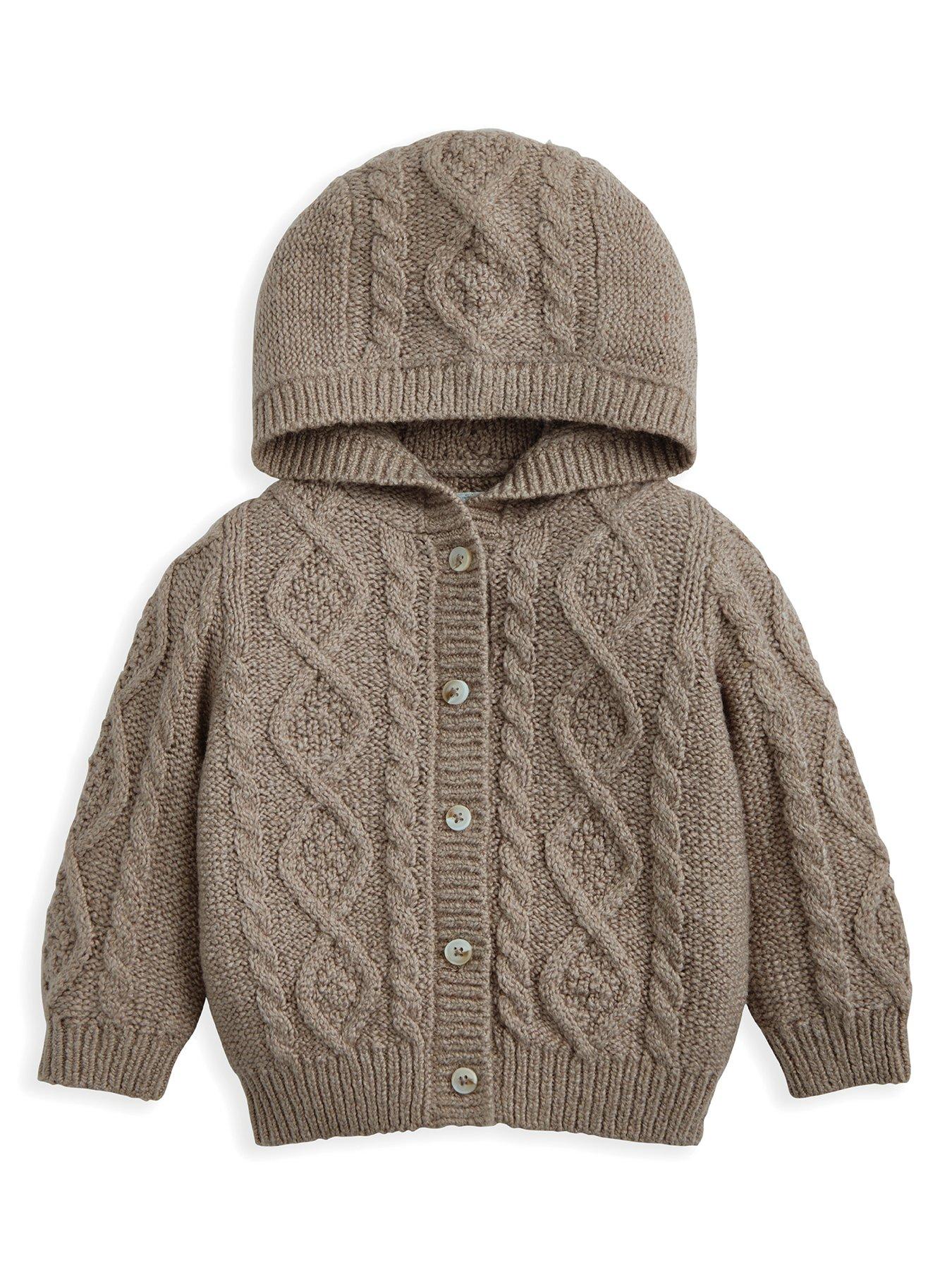 Mamas & Papas Baby Unisex Hooded Cable Knitted Cardigan - Beige