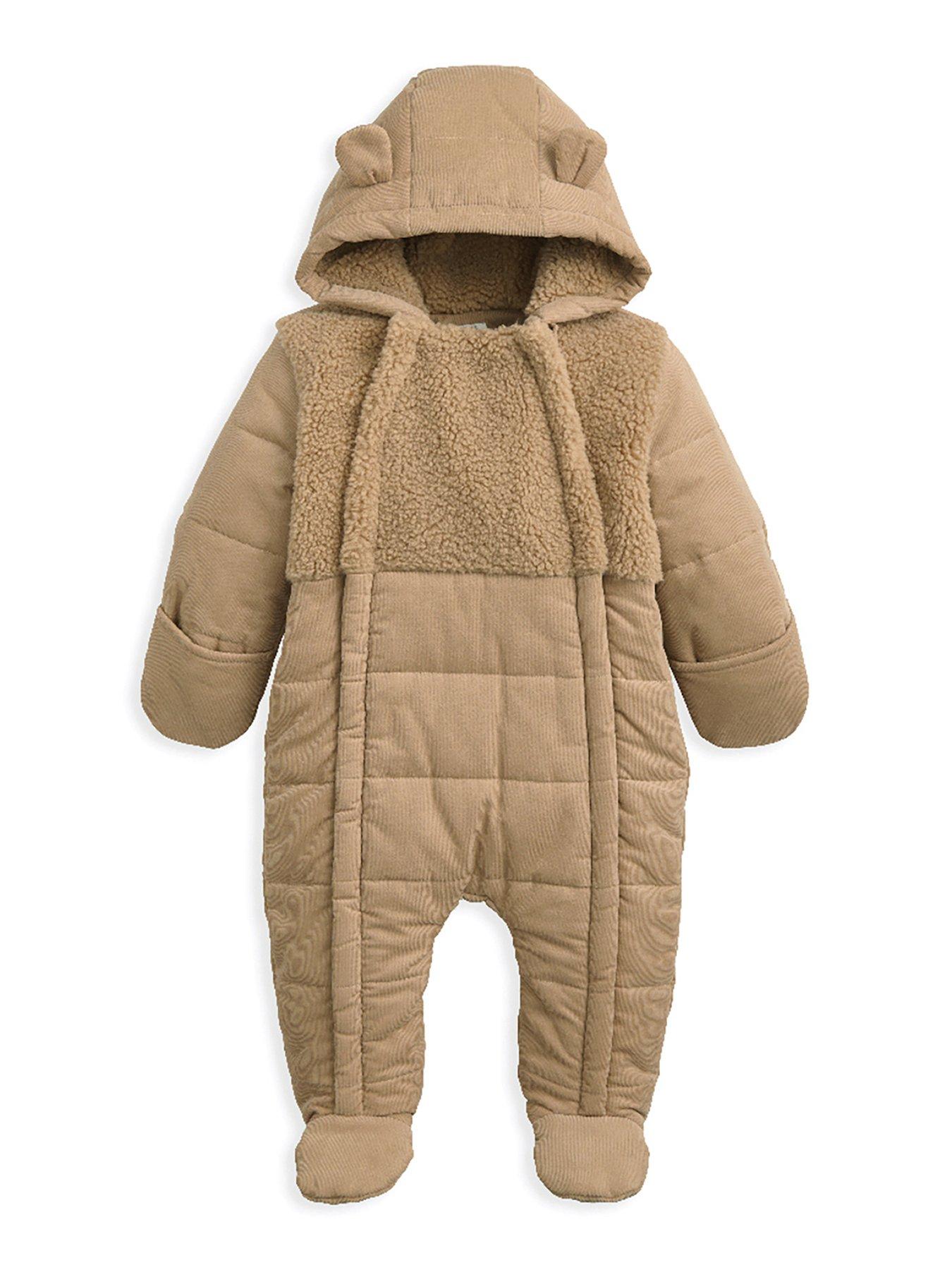 Mamas & Papas Baby Unisex Quilted Borg  &  Cord Pramsuit With 3d Ears - Brown