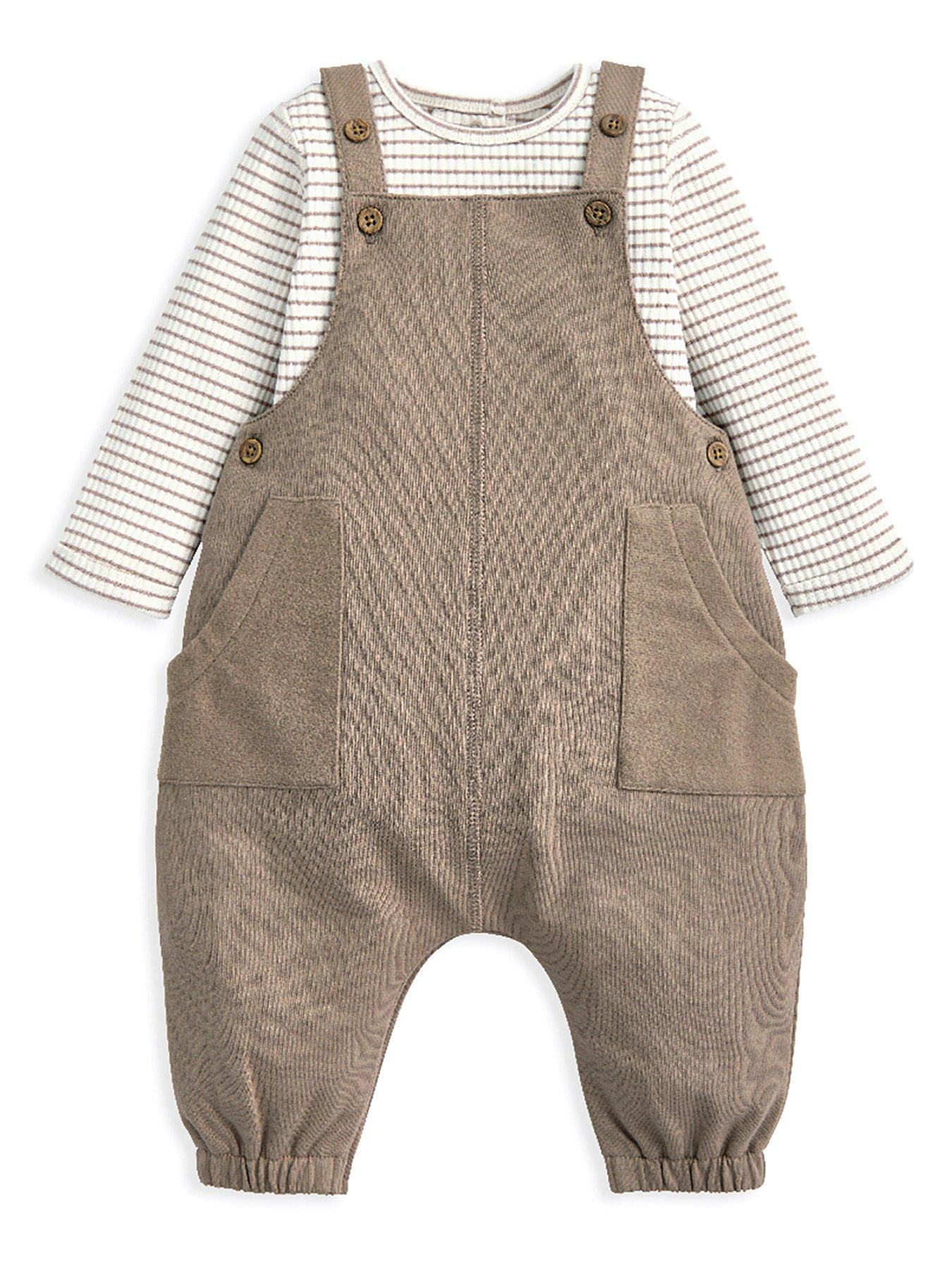 Mamas & Papas Baby Unisex 2 Piece Dungaree  &  Stripe Bodysuit Set - Brown