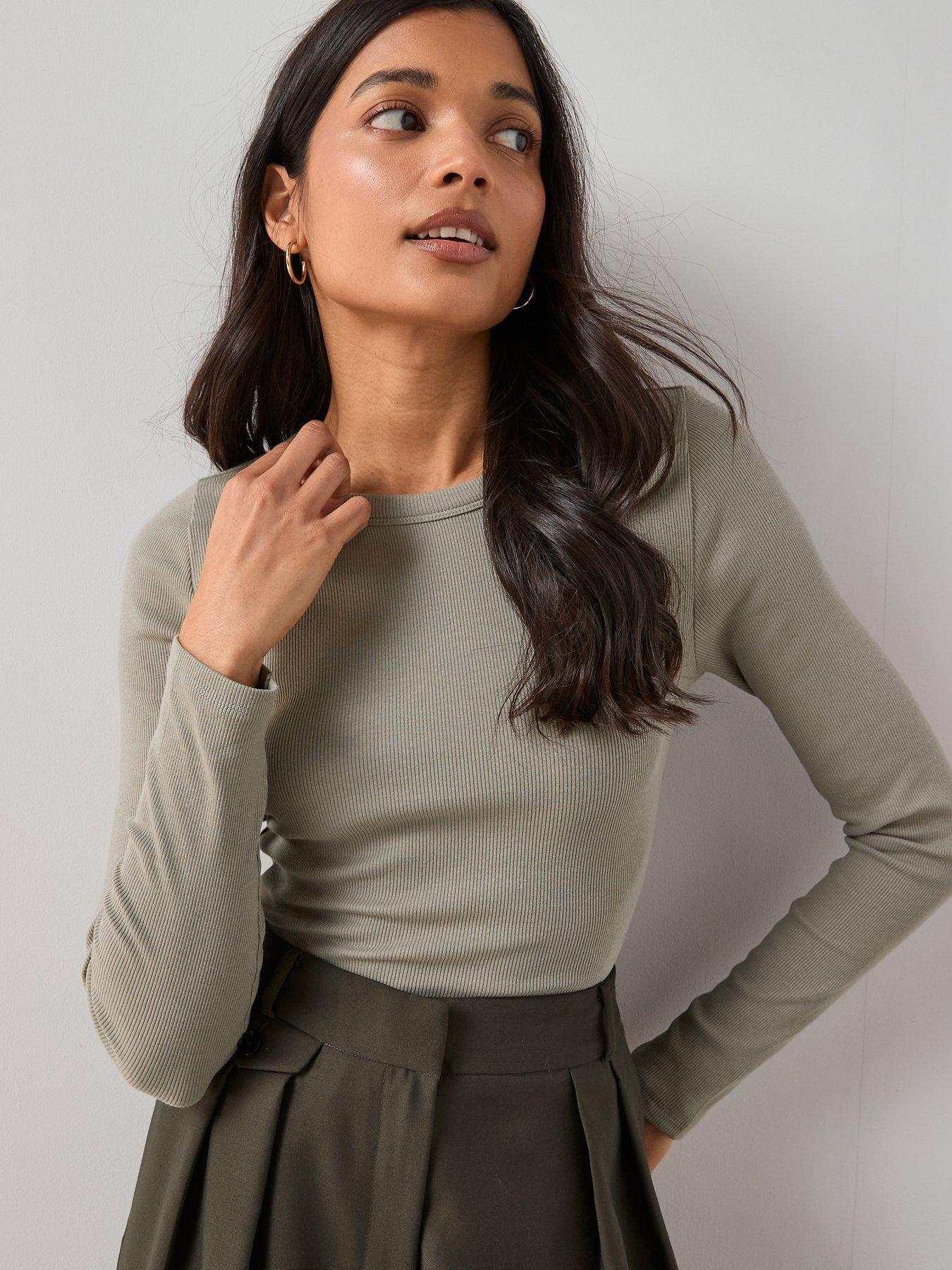 Image 1 of 7 of The Very Collection Stretch Long Sleeve Rib T-shirt - Green