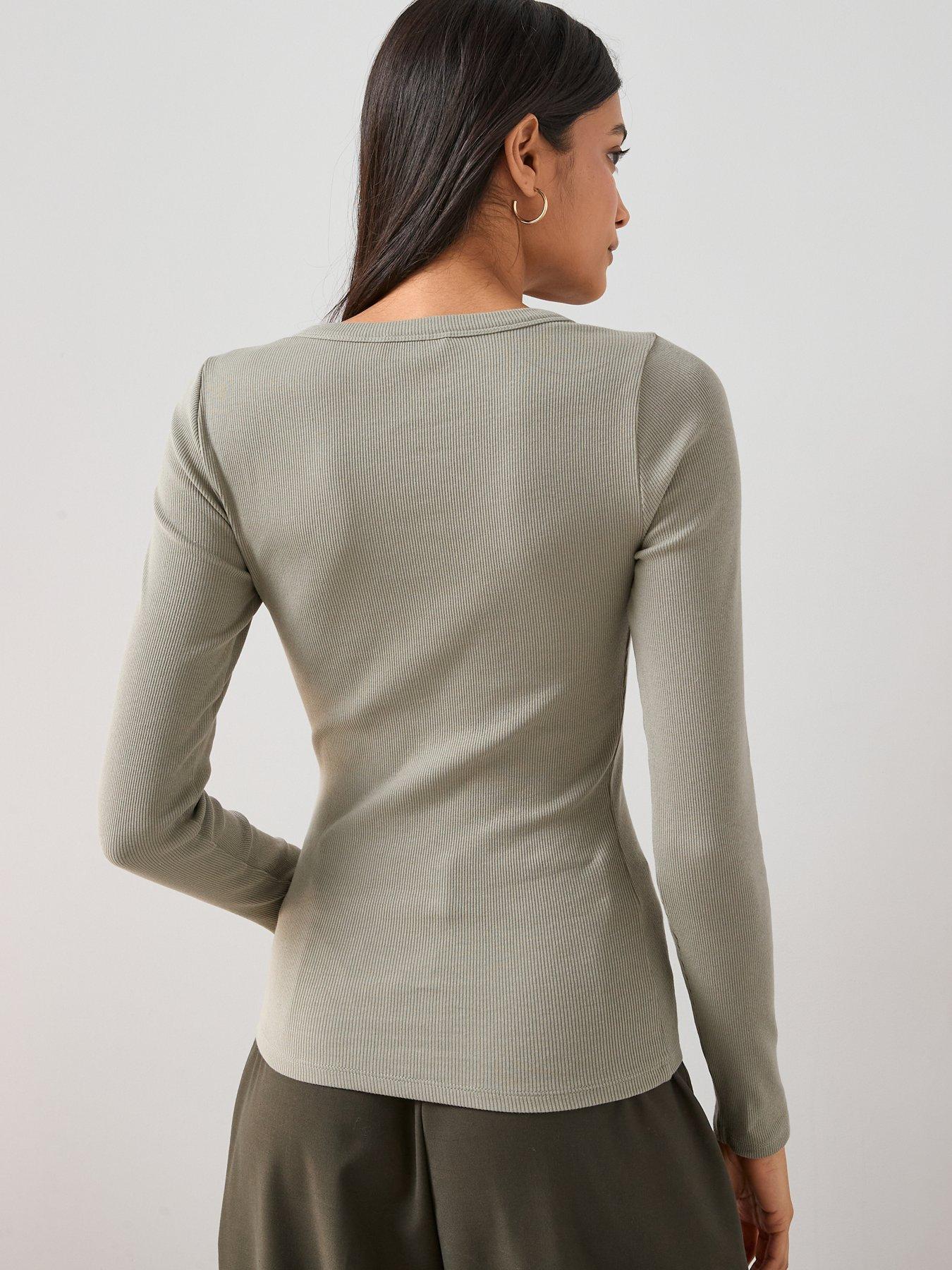 Image 2 of 7 of The Very Collection Stretch Long Sleeve Rib T-shirt - Green