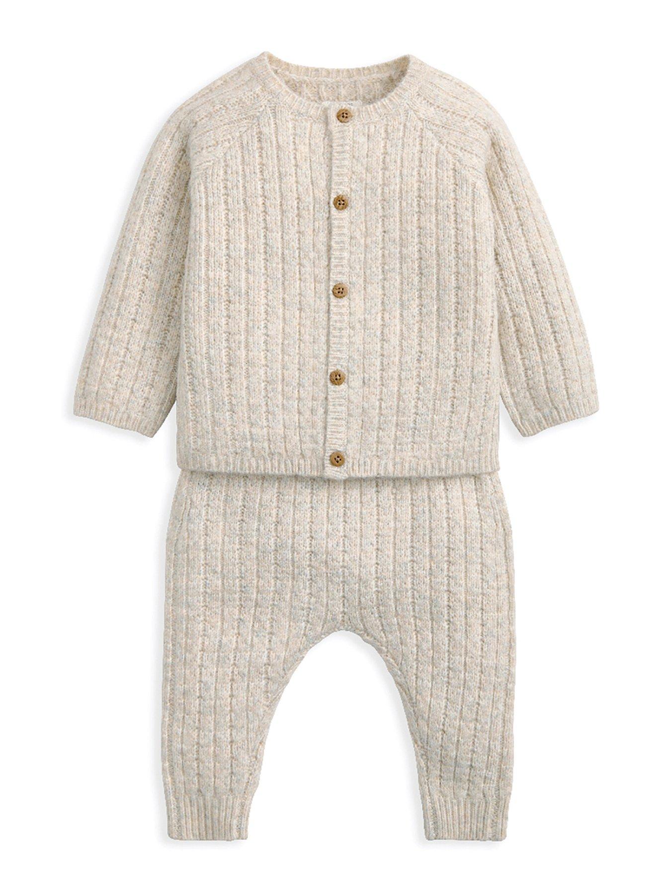 Mamas & Papas Baby Unisex 2 Piece Cable Knit Top  &  Bottoms Set - Beige