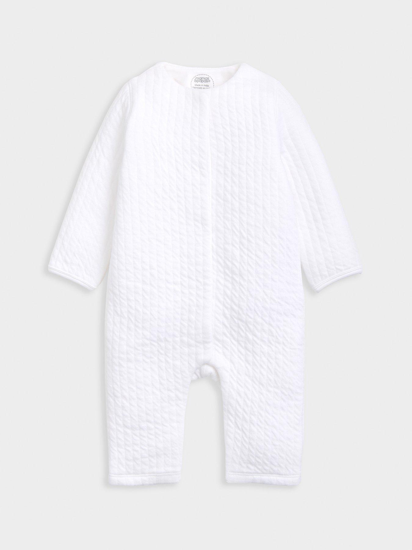 Image 1 of 2 of Mamas & Papas Baby Unisex Long Sleeve Quilted Romper - White