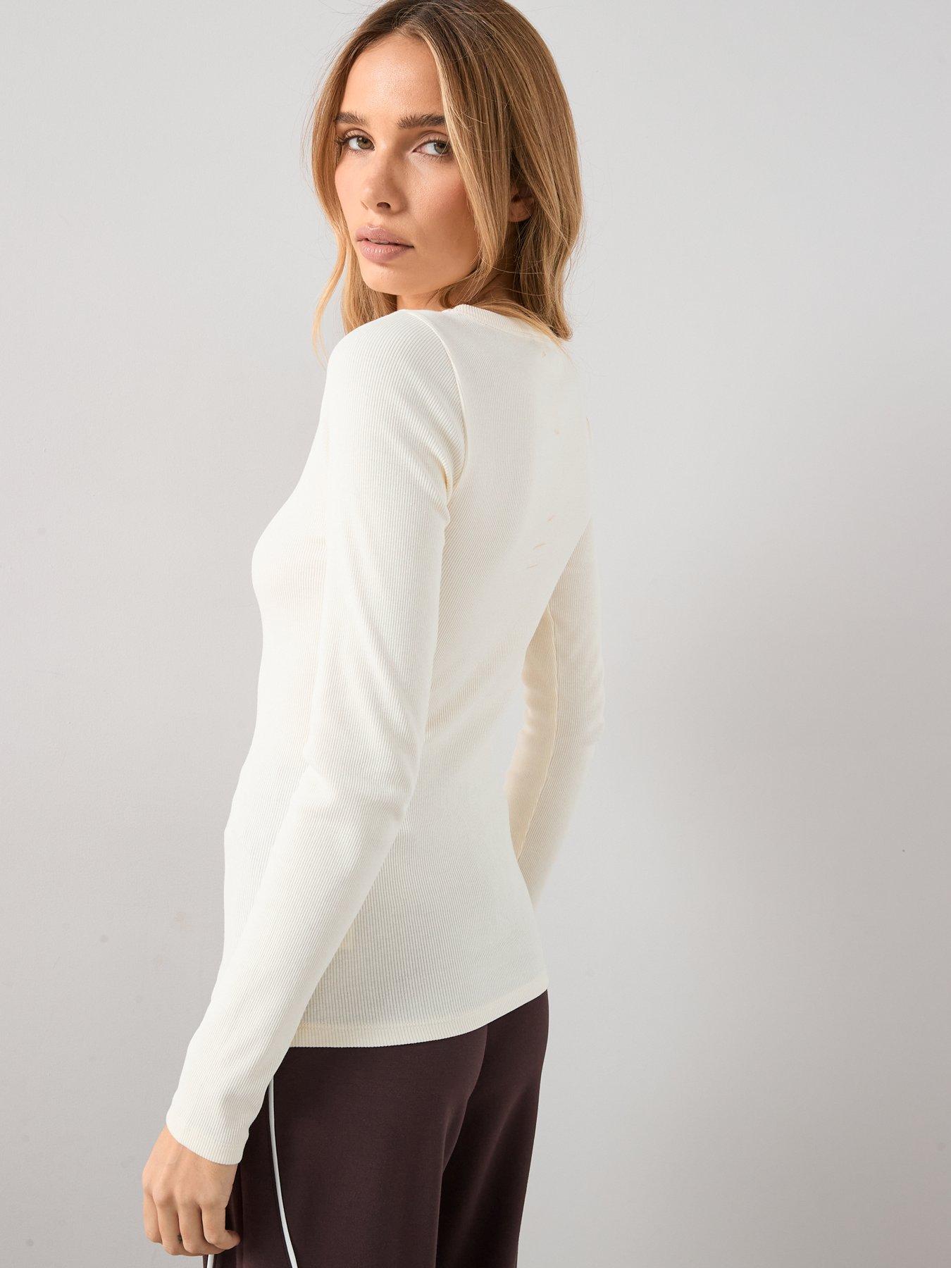 Image 2 of 7 of The Very Collection Stretch Long Sleeve Rib T-shirt Cream