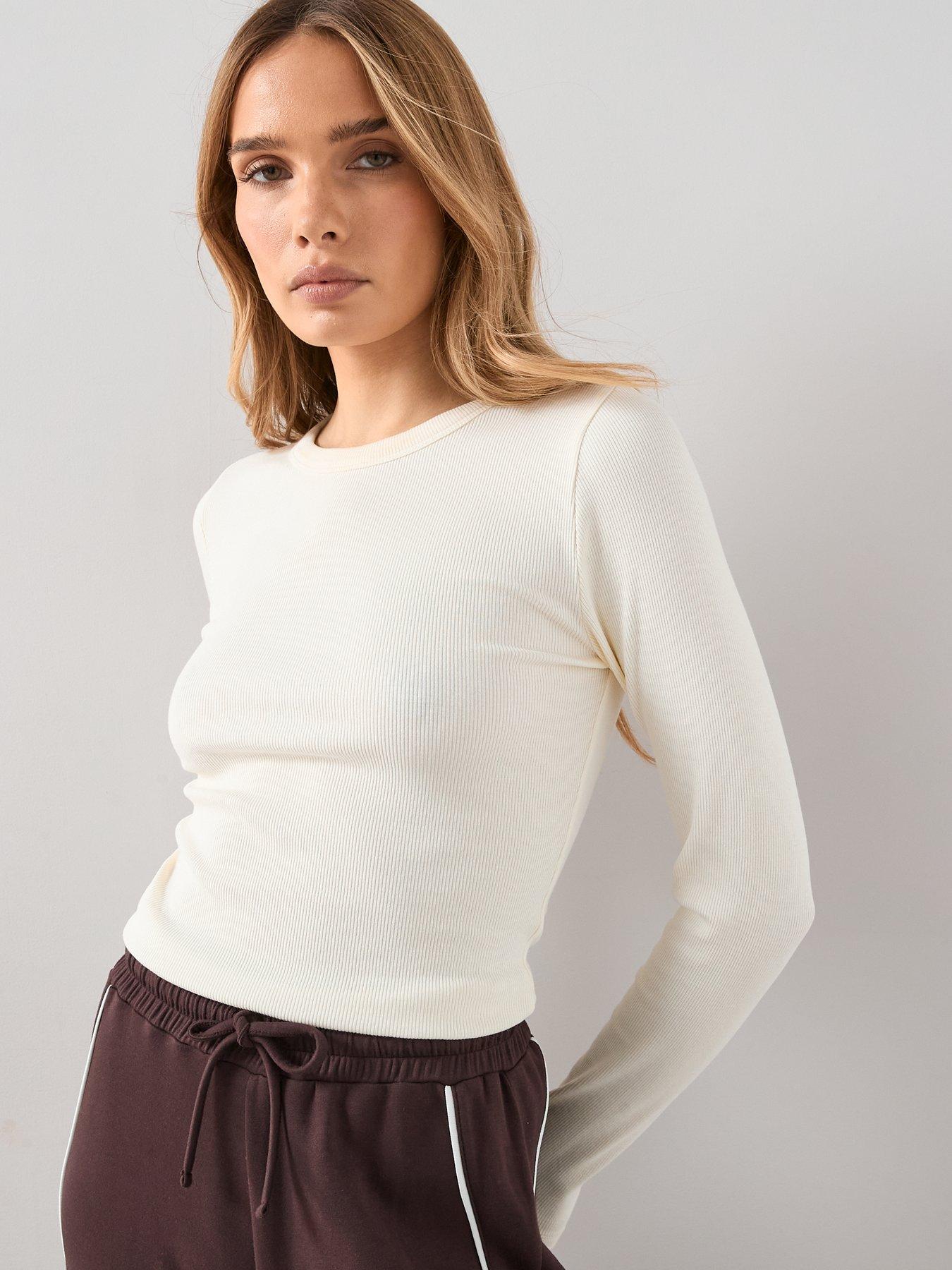 Image 4 of 7 of The Very Collection Stretch Long Sleeve Rib T-shirt Cream
