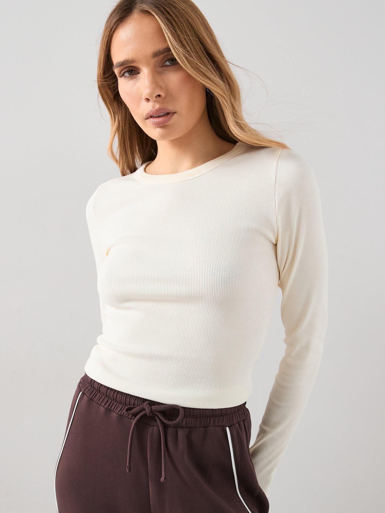Image 5 of 7 of The Very Collection Stretch Long Sleeve Rib T-shirt Cream