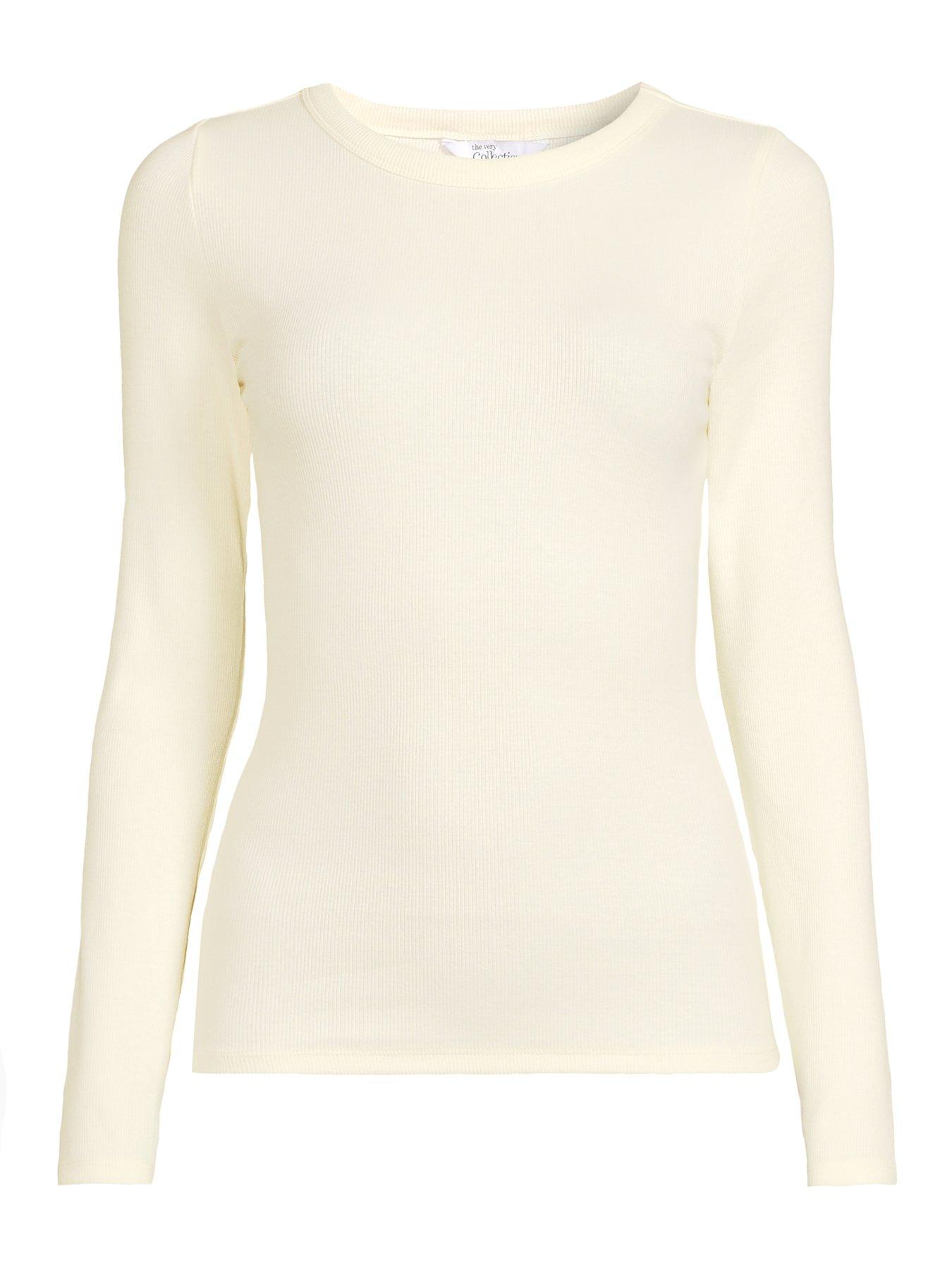 Image 7 of 7 of The Very Collection Stretch Long Sleeve Rib T-shirt Cream