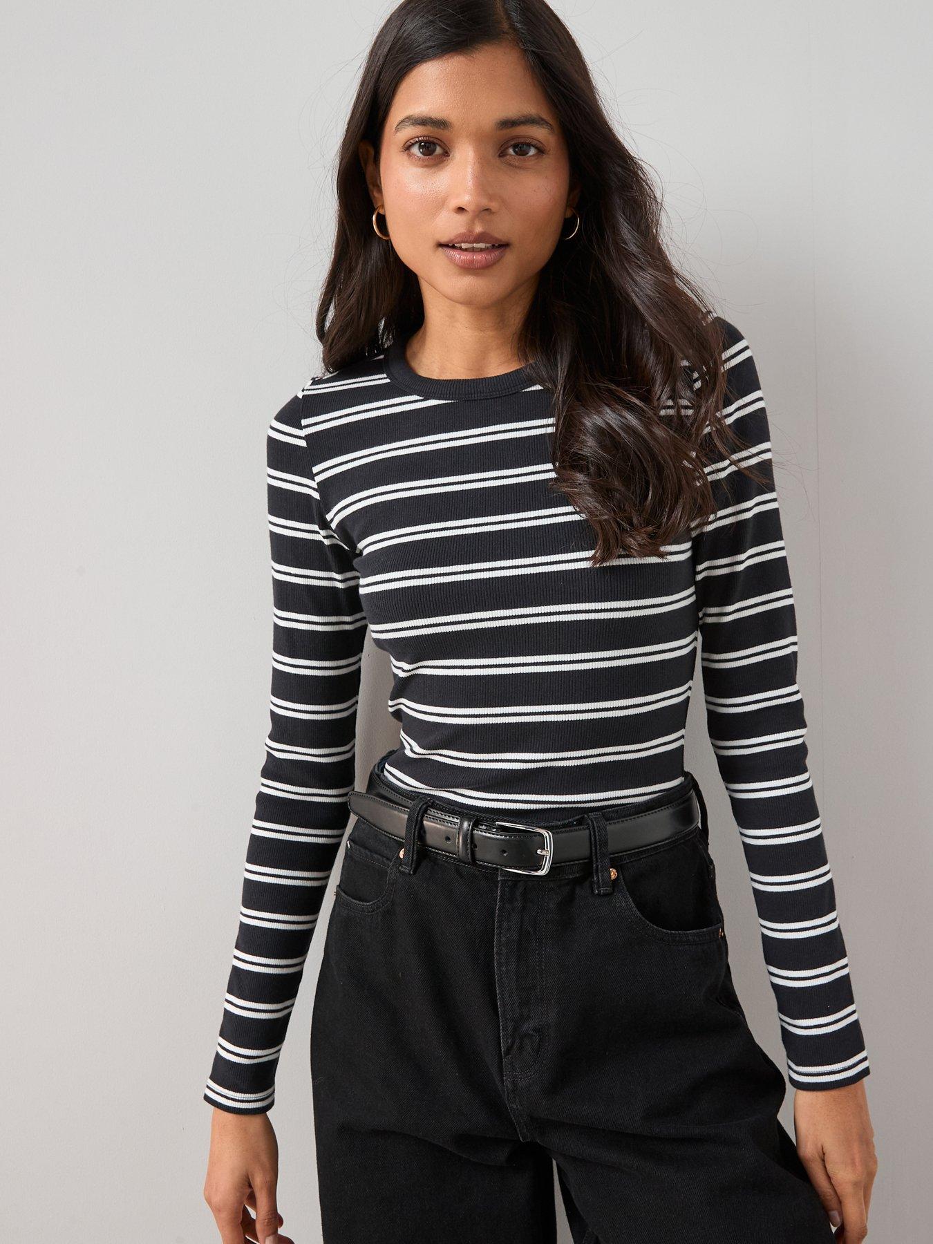 The Very Collection Long Sleeve Rib Top Stripe - Mono