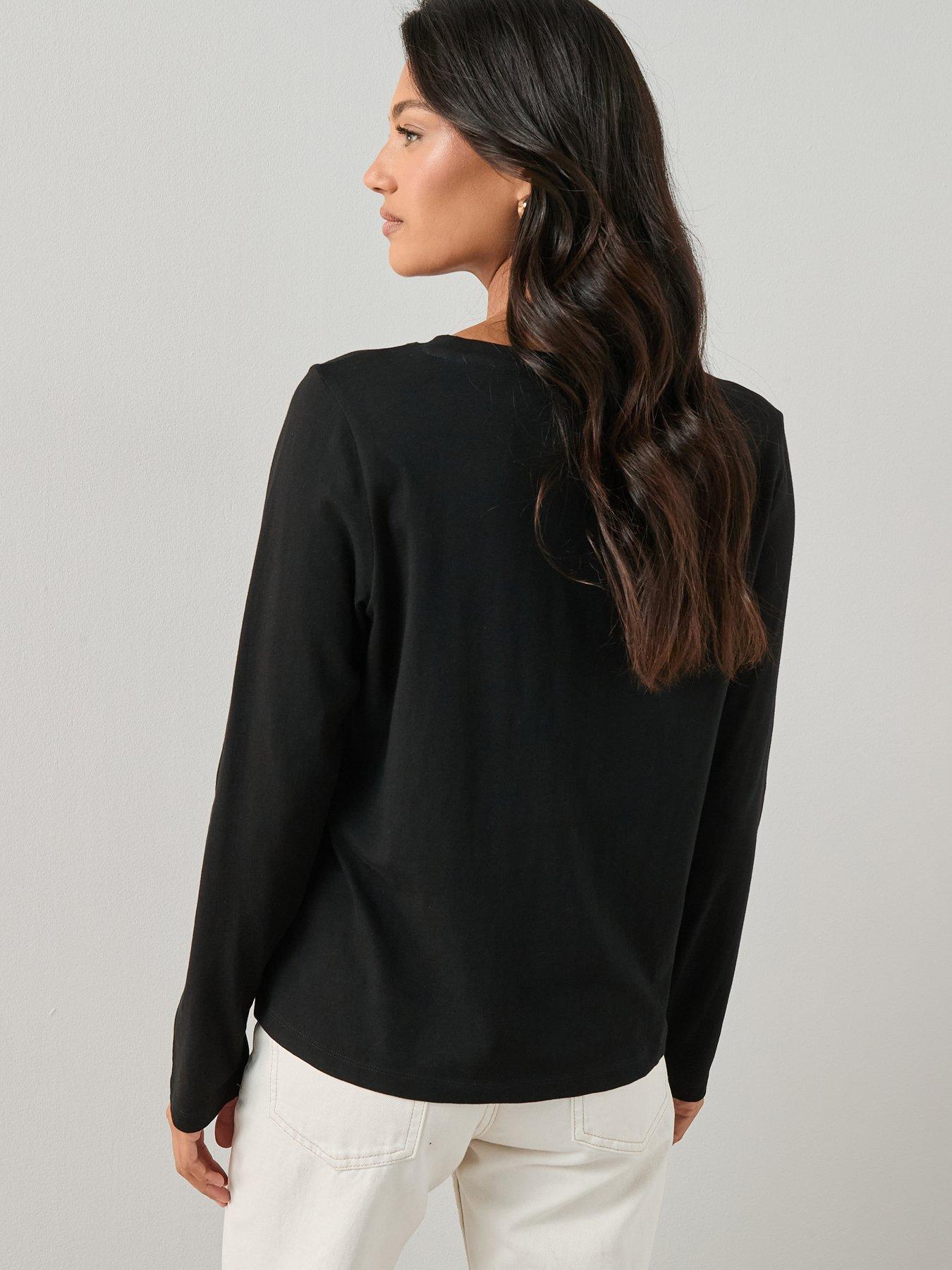 Image 2 of 7 of The Very Collection Long Sleeve Crew Neck T-shirt - Black